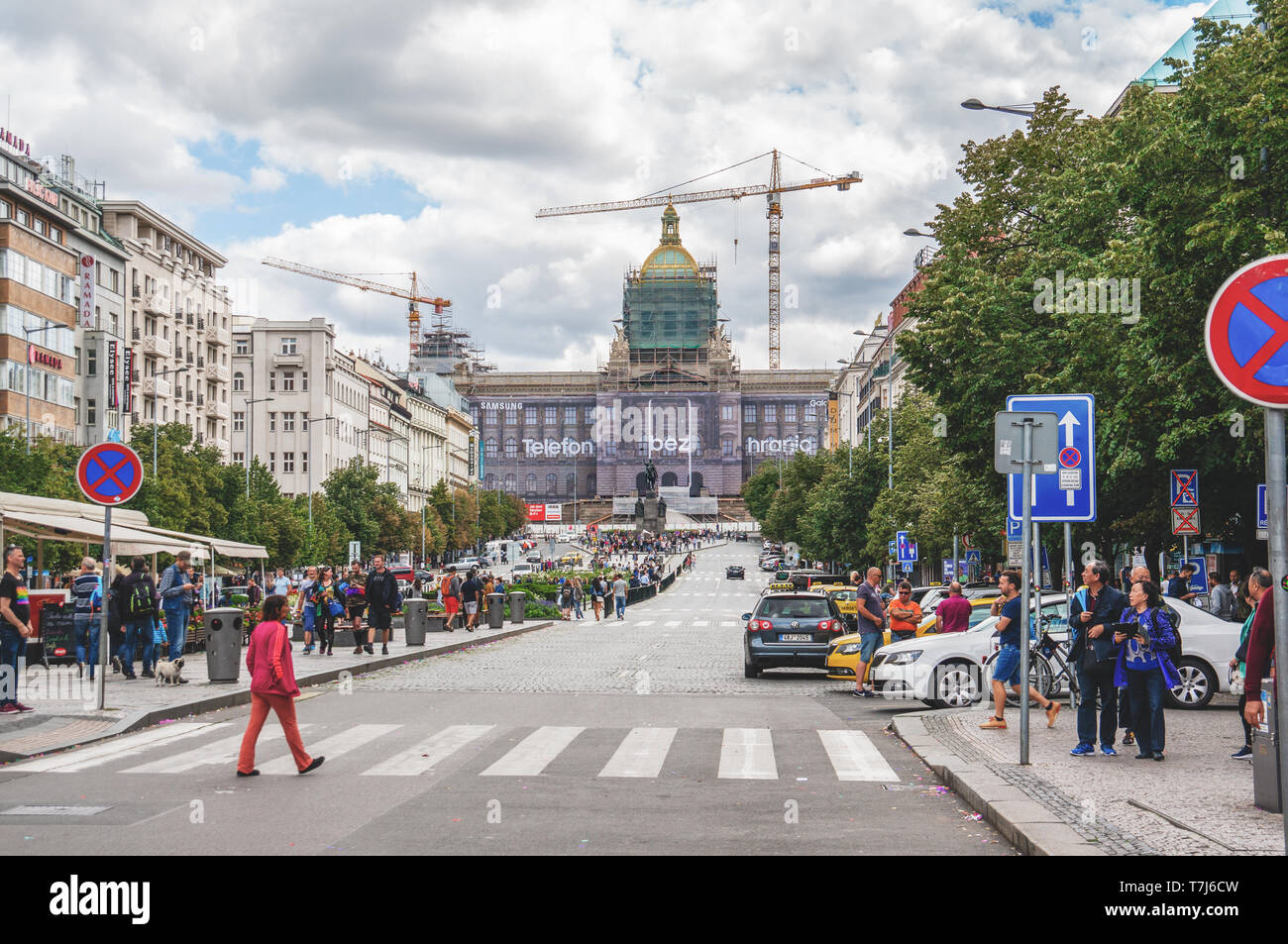 Prague, Czech Republic, 12 August 2017 : Prague Pride March, Wenceslas square. People walk in the square after the demonstration. Editorial. Stock Photo