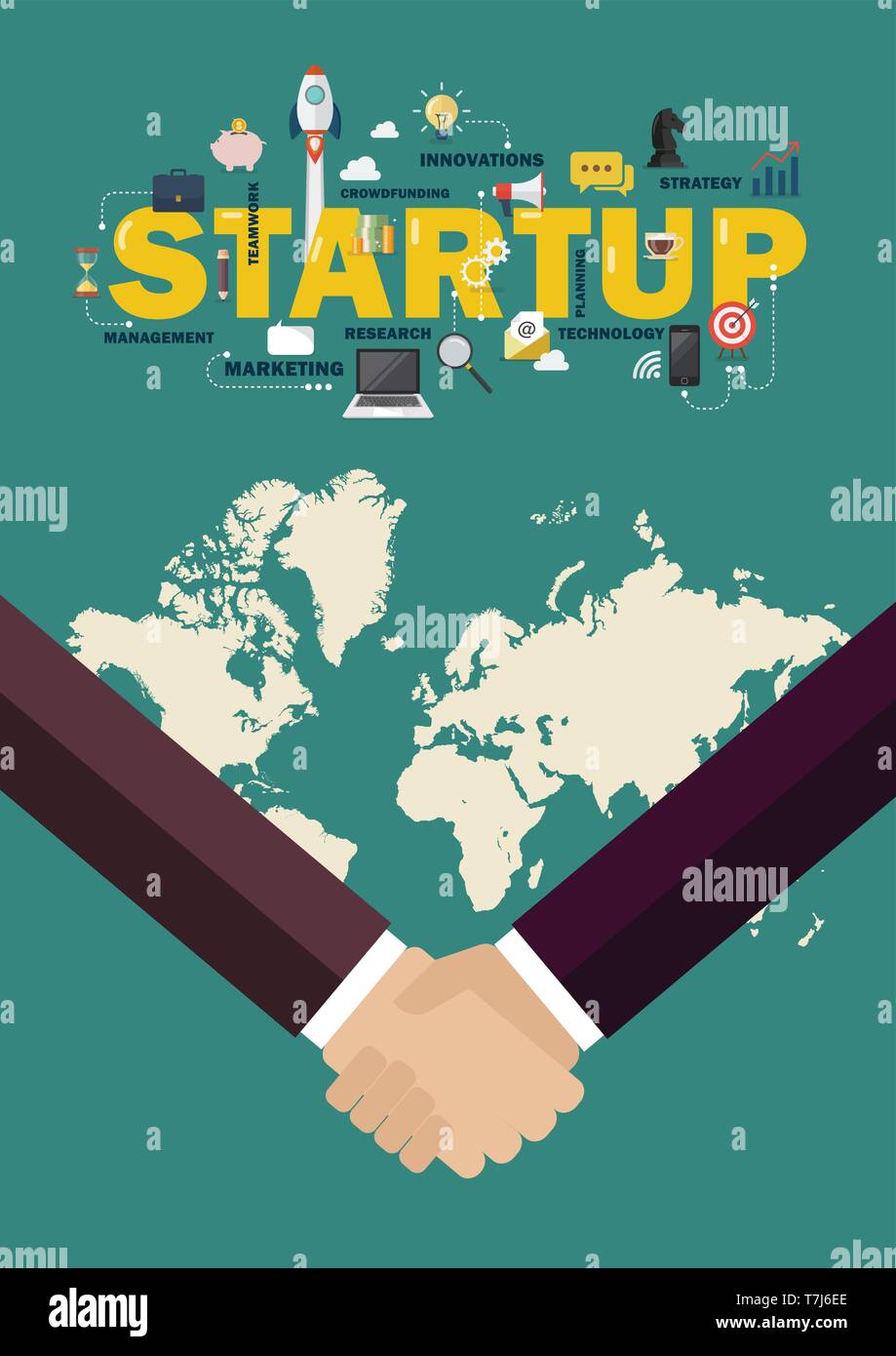 Partnership handshake startup concept. Business concept poster Stock Vector