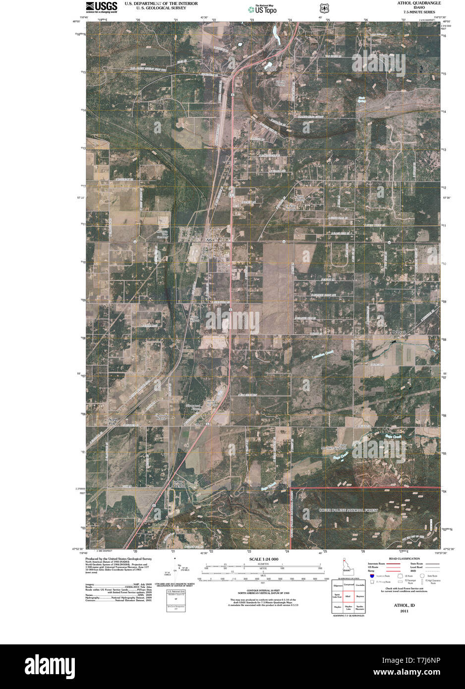 USGS TOPO Map Idaho ID Athol 20110204 TM Restoration Stock Photo
