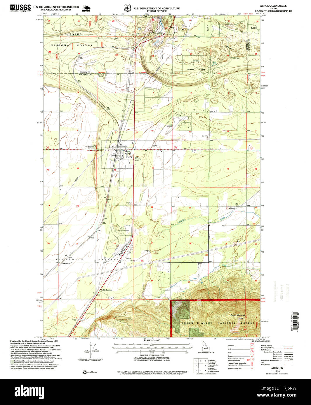 USGS TOPO Map Idaho ID Athol 235123 1996 24000 Restoration Stock Photo