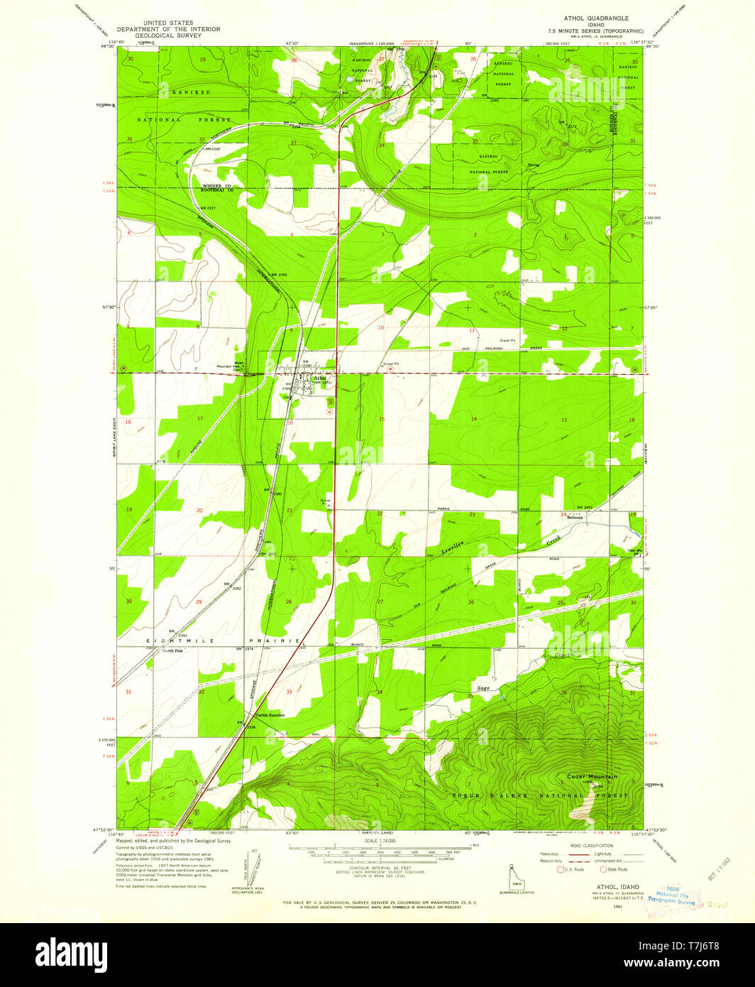 USGS TOPO Map Idaho ID Athol 235124 1961 24000 Restoration Stock Photo