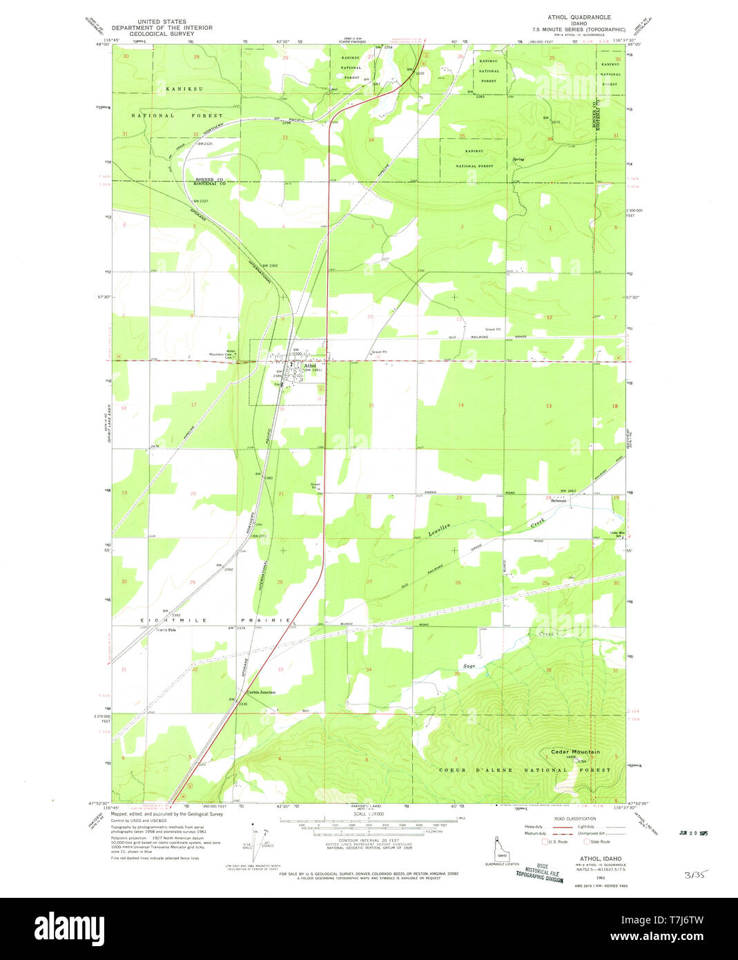 USGS TOPO Map Idaho ID Athol 235125 1961 24000 Restoration Stock Photo