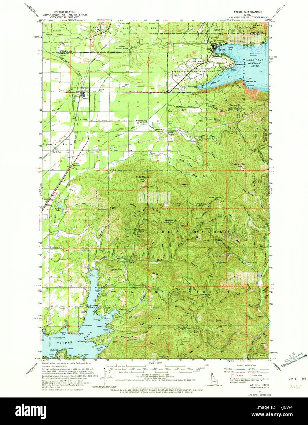 USGS TOPO Map Idaho ID Athol 238898 1961 62500 Restoration Stock Photo