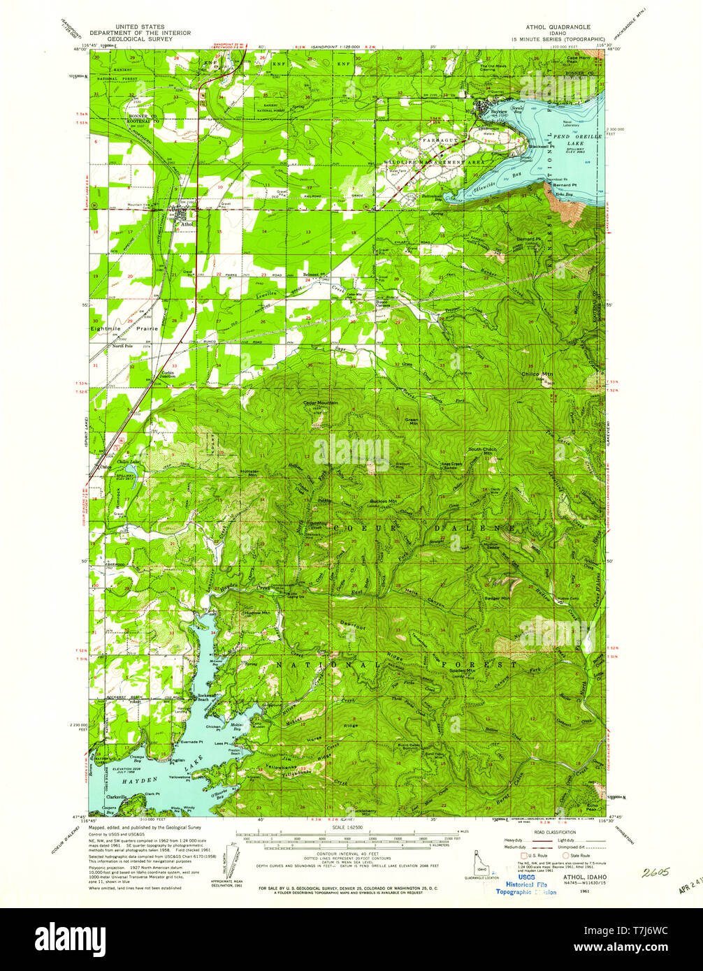 USGS TOPO Map Idaho ID Athol 238899 1961 62500 Restoration Stock Photo