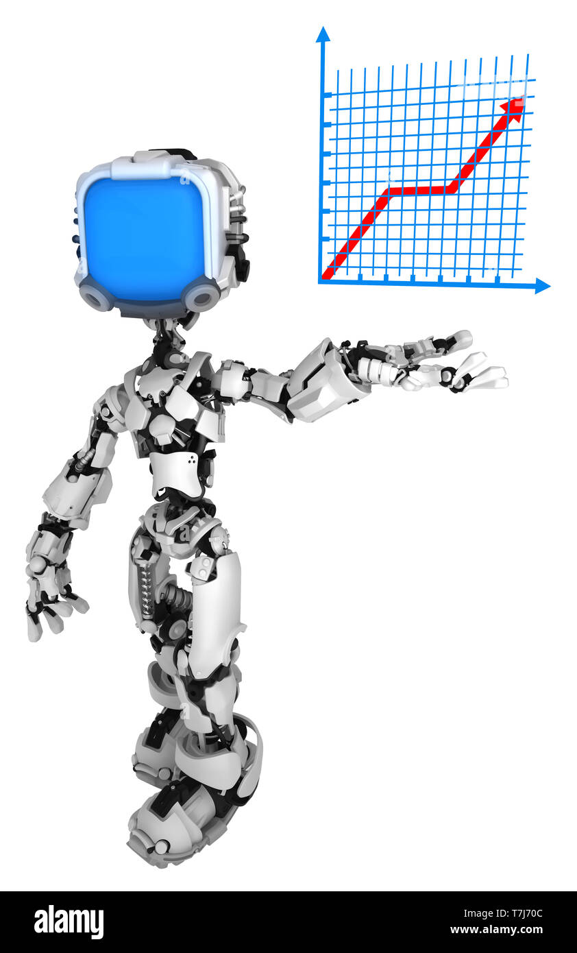 Screen robot figure character pose with growth progress graph, 3d ...