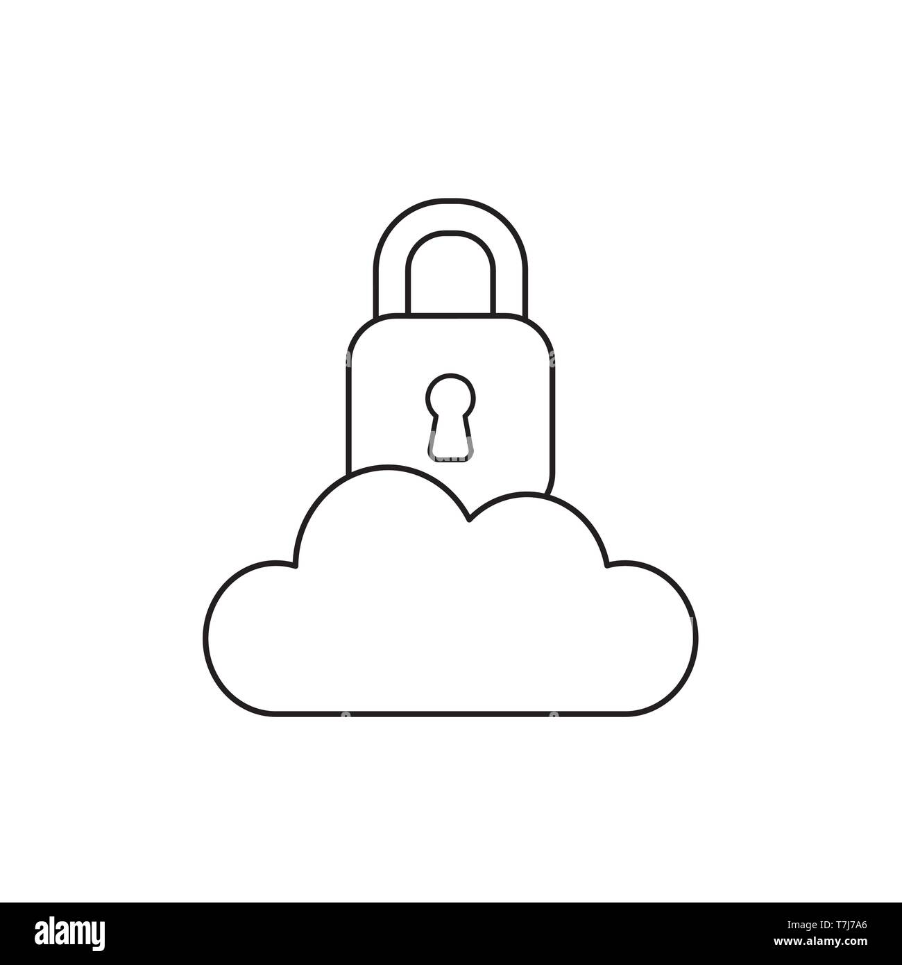 Vector icon concept of closed padlock on cloud. Black outlines Stock ...