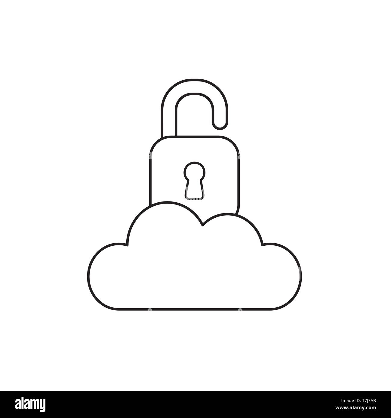 Vector icon concept of opened padlock on cloud. Black outlines Stock ...