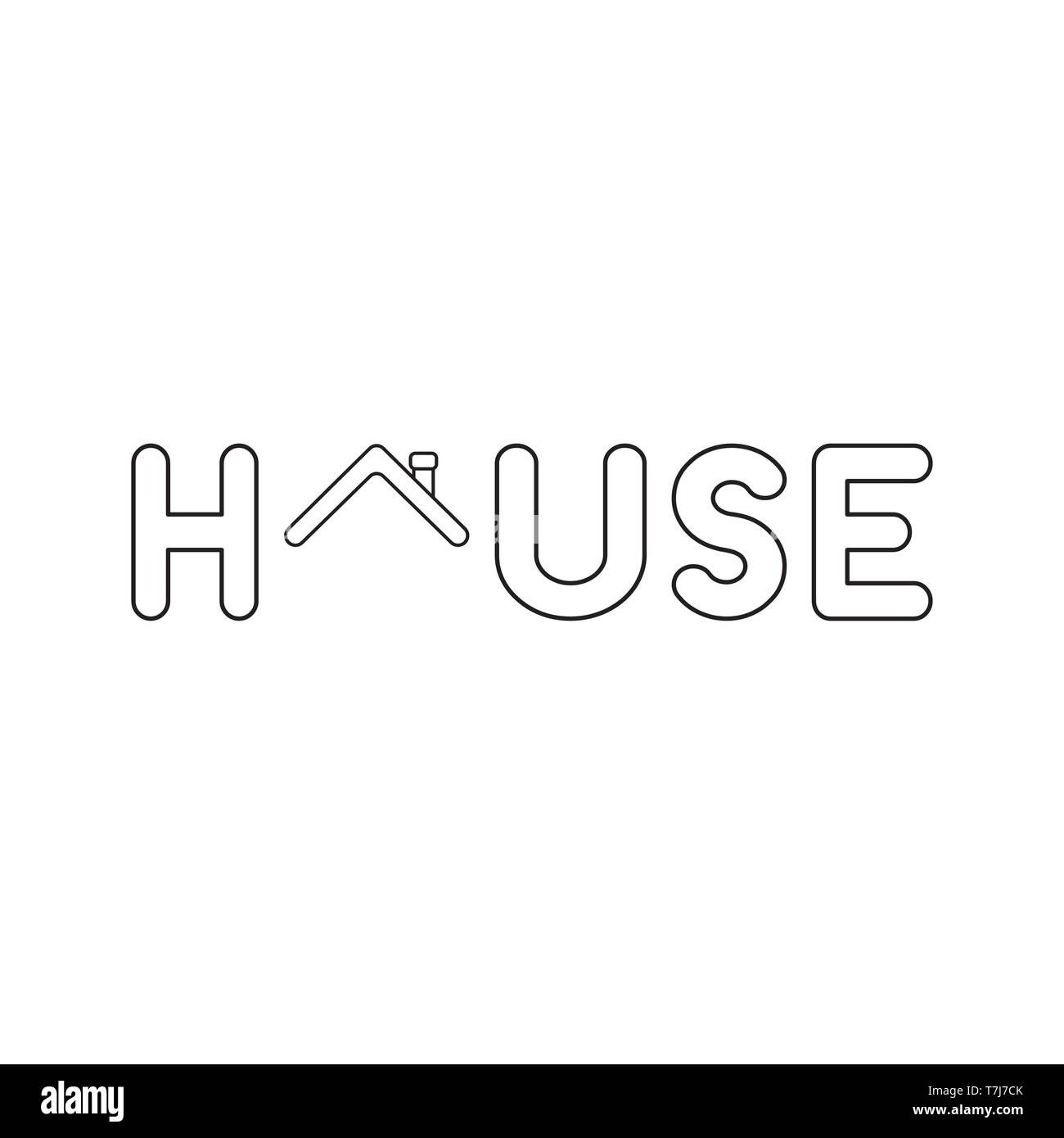 Vector icon concept of house word with house roof. Black outlines. Stock Vector