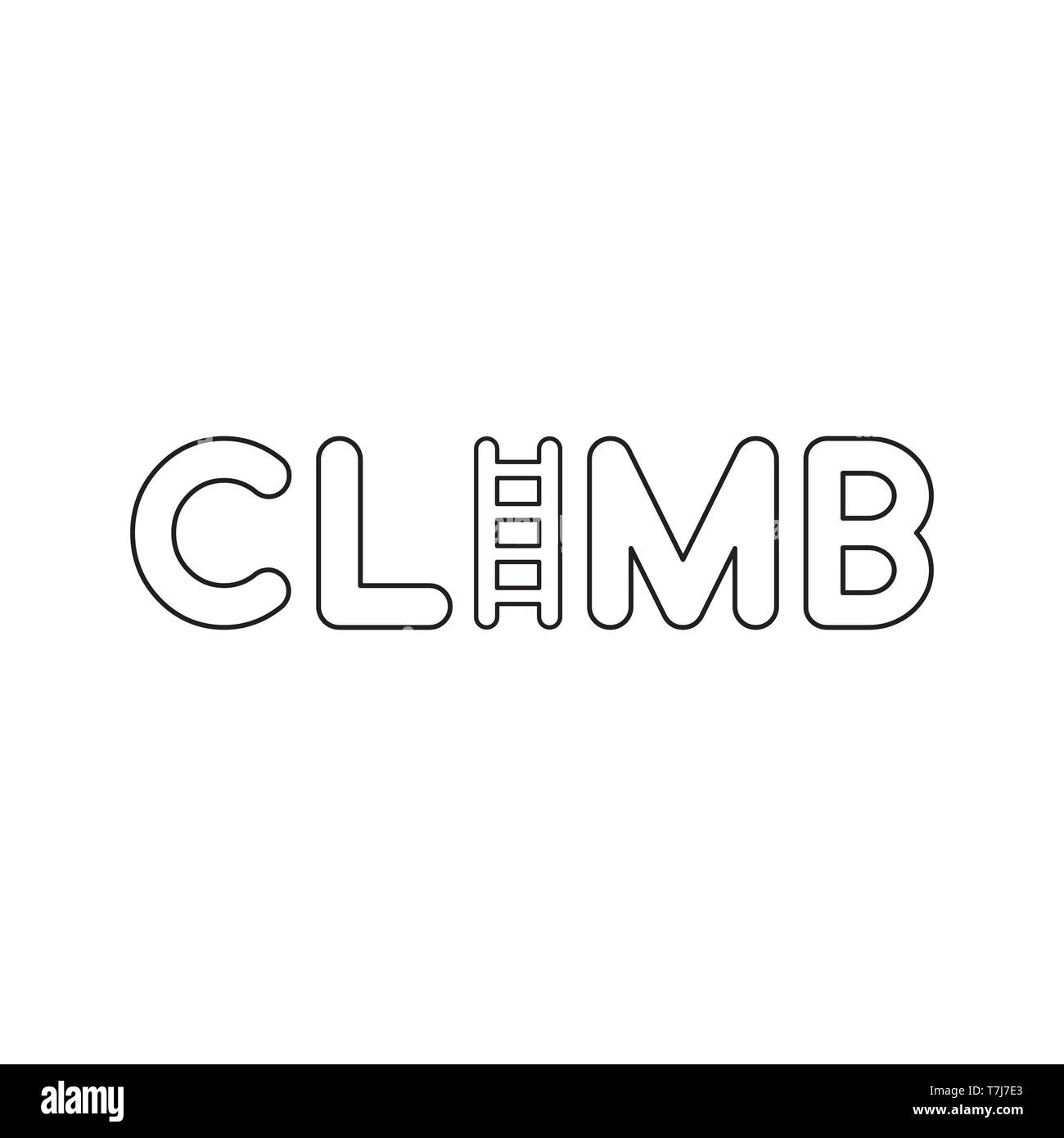 Vector icon concept of climb word with wooden ladder. Black outlines