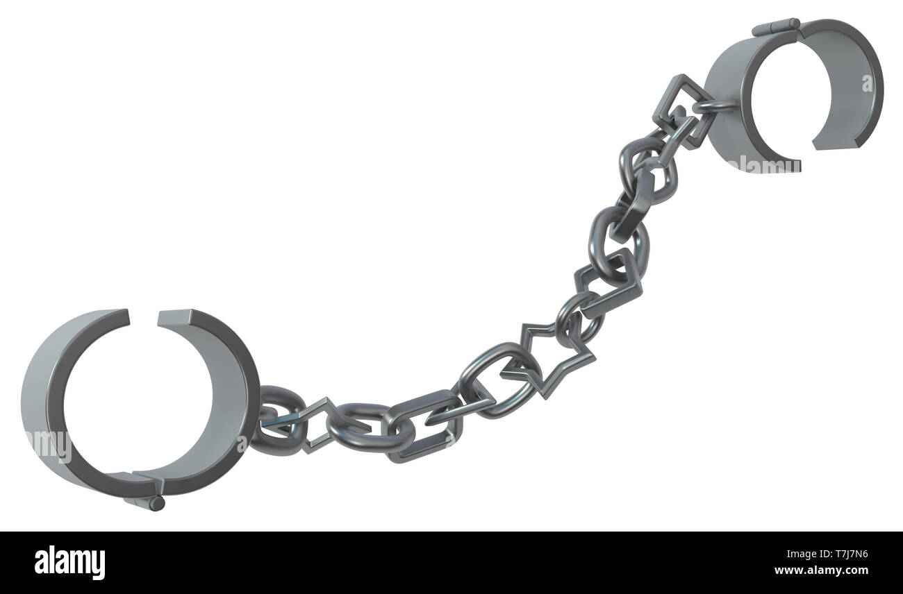 Shackles chain shape links grey metal 3d illustration, isolated,  horizontal, over white Stock Photo - Alamy