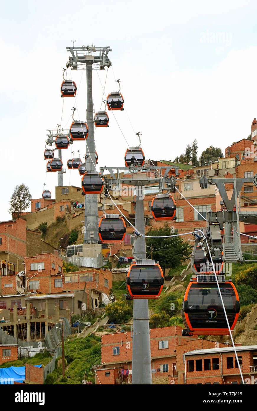 Aerial cable car urban transit system called Mi Teleferico, serving the La Paz–El Alto metropolitan area of Bolivia Stock Photo