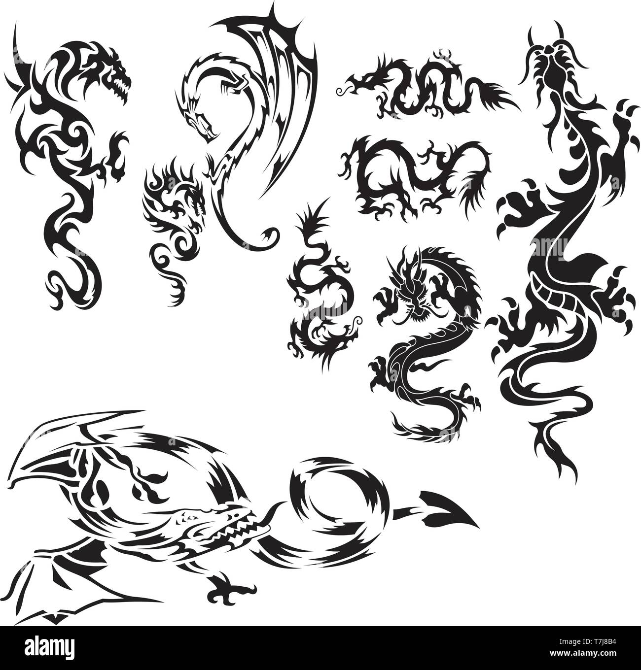 Vintage Dragon Illustration Black and White Stock Photos & Images - Alamy