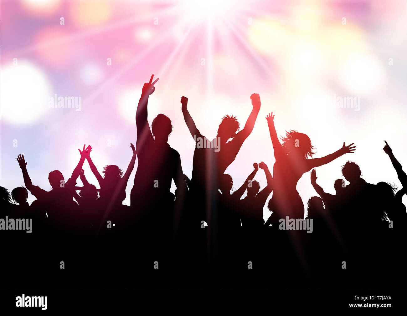 Silhouette of a party crowd on a bokeh lights background Stock Photo ...