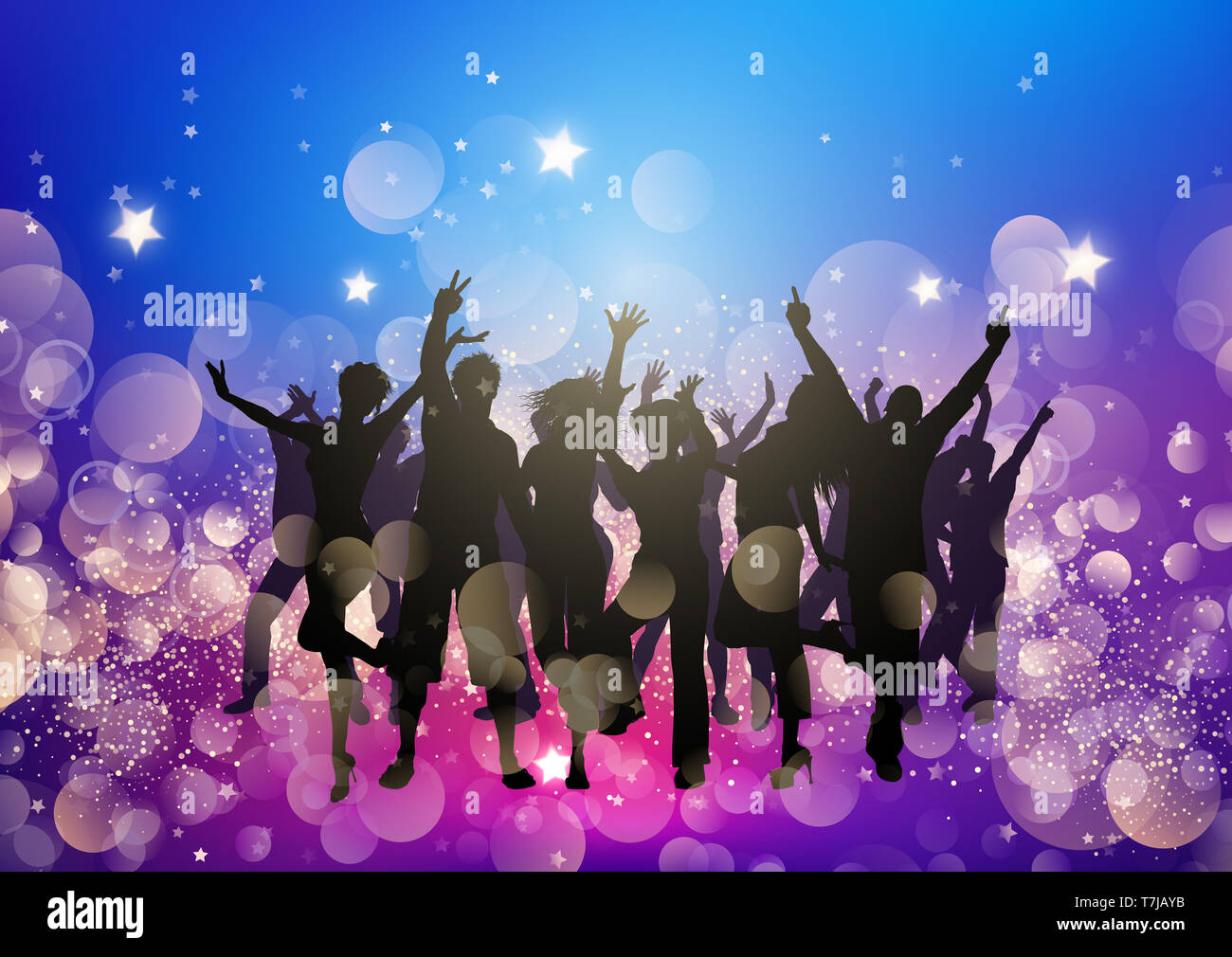 Silhouette of a party crowd on a bokeh lights background Stock Photo ...