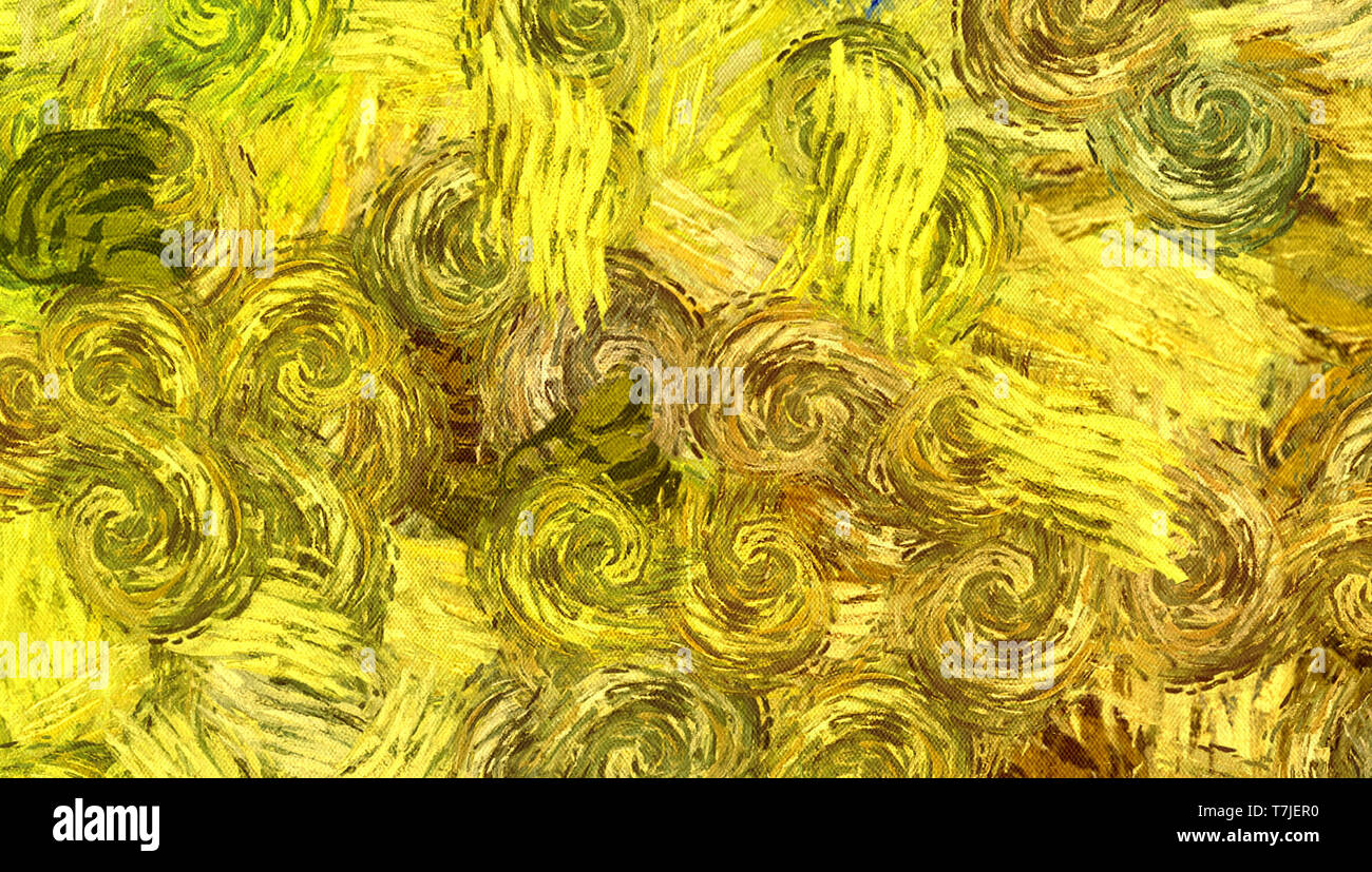 Impressionism wall art print. Vincent Van Gogh style expressionism oil painting. Swirl splashes. Surrealism artwork. Abstract artistic background. Rea Stock Photo