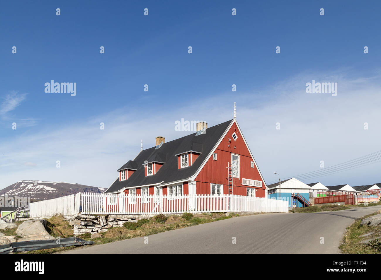 Hotel Disko on Disko Island, Greenland Stock Photo