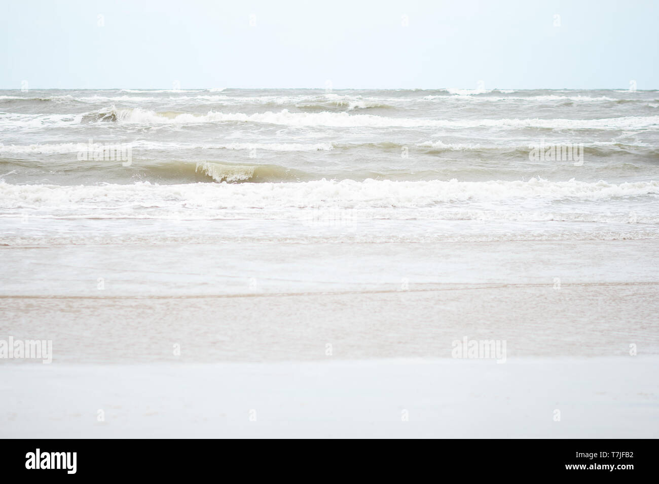 Raue Nordsee Wellen am Strand von Vejers Dänemark / rough north sea waves on beach of vejers denmark Stock Photo