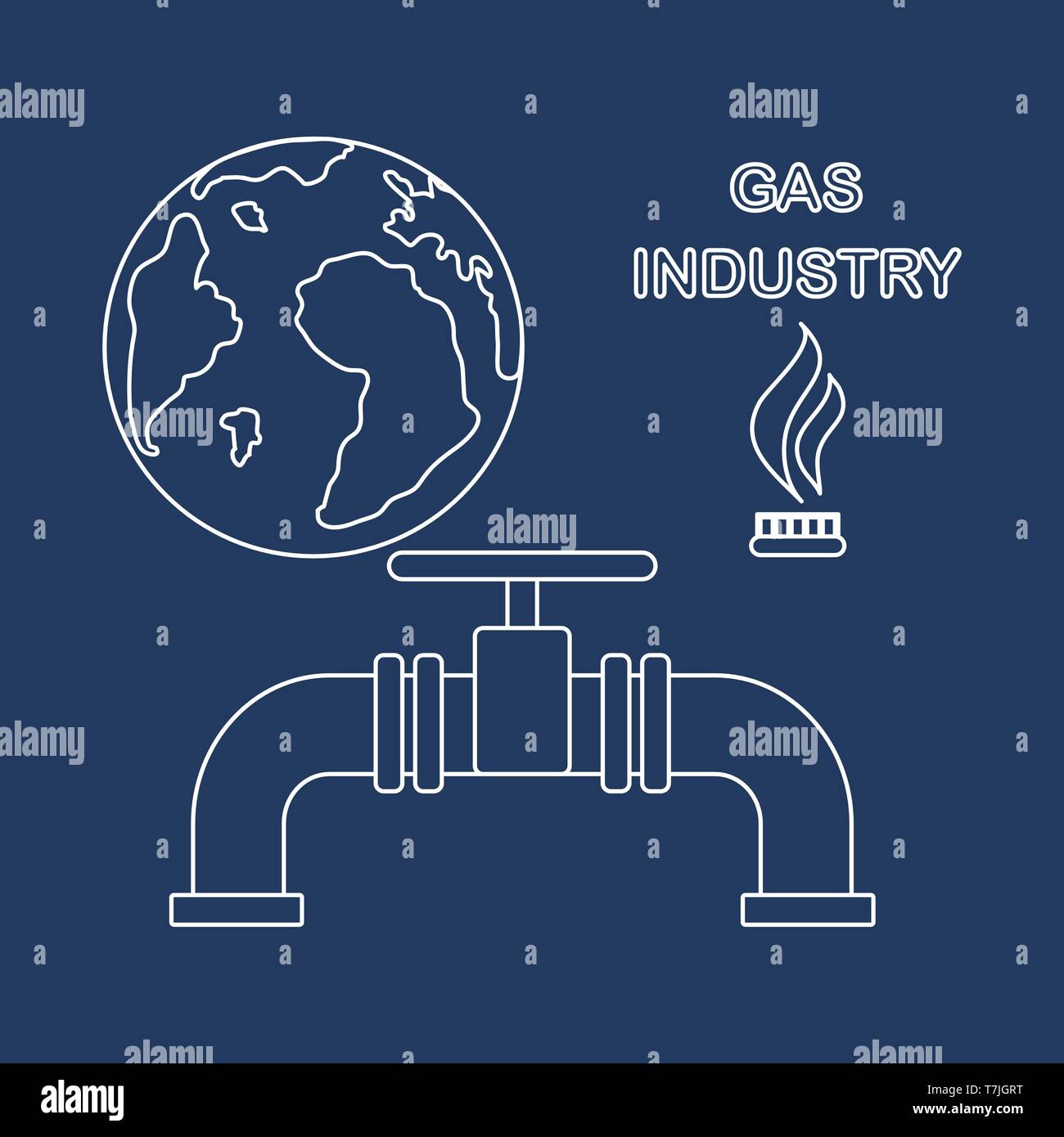 Vector illustration with equipment for gas production and earth. Gas industry. Burner gas stove