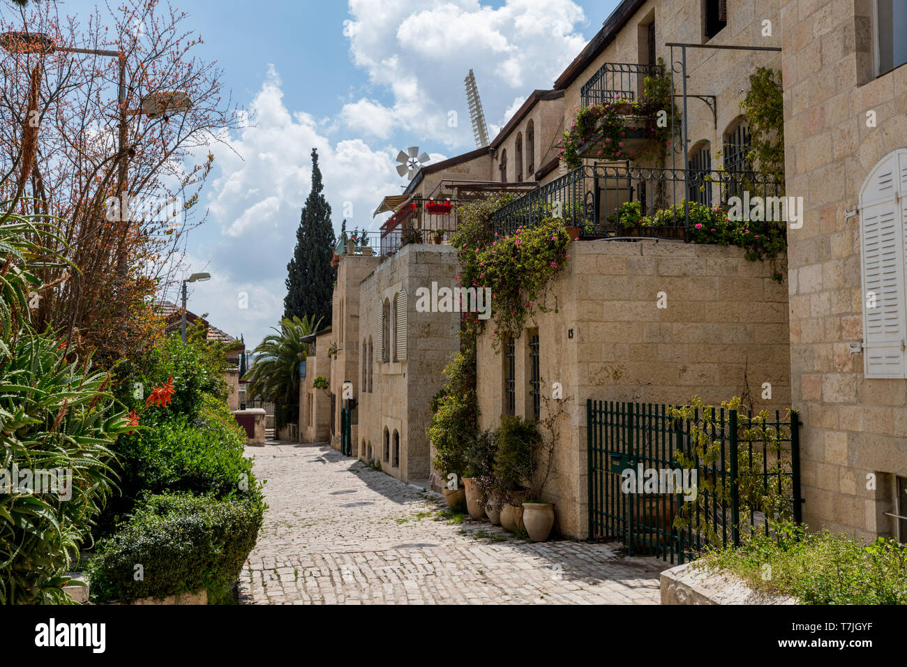 old district yemin moshe is jerusalem wit nice houses Stock Photo