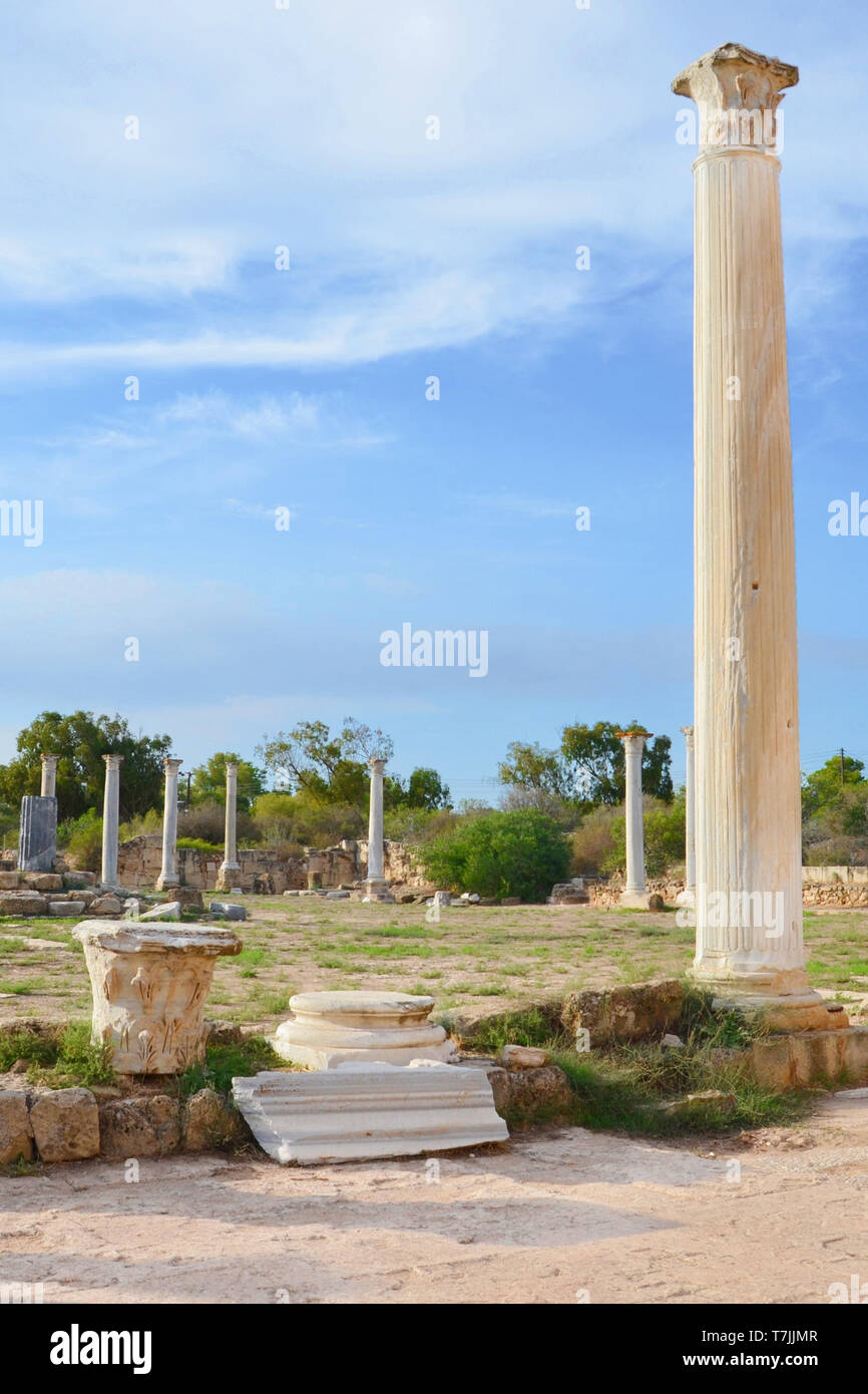 Spectacular ruins of ancient Greek city Salamis taken with blue sky