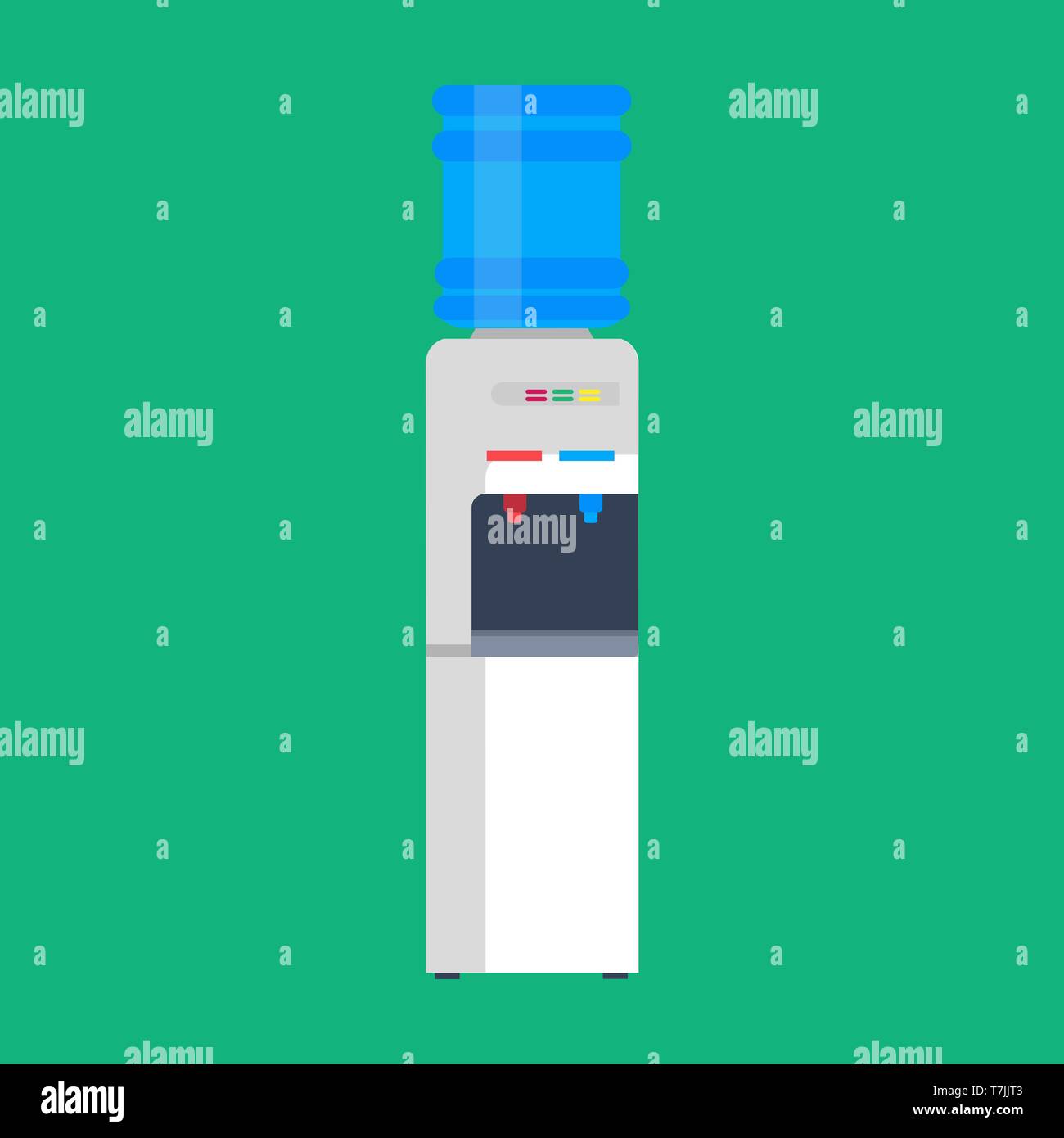 Water dispenser vector flat icon liquid. Cooler bottle drink office plastic equipment. Blue gallon purified machine vertical Stock Vector