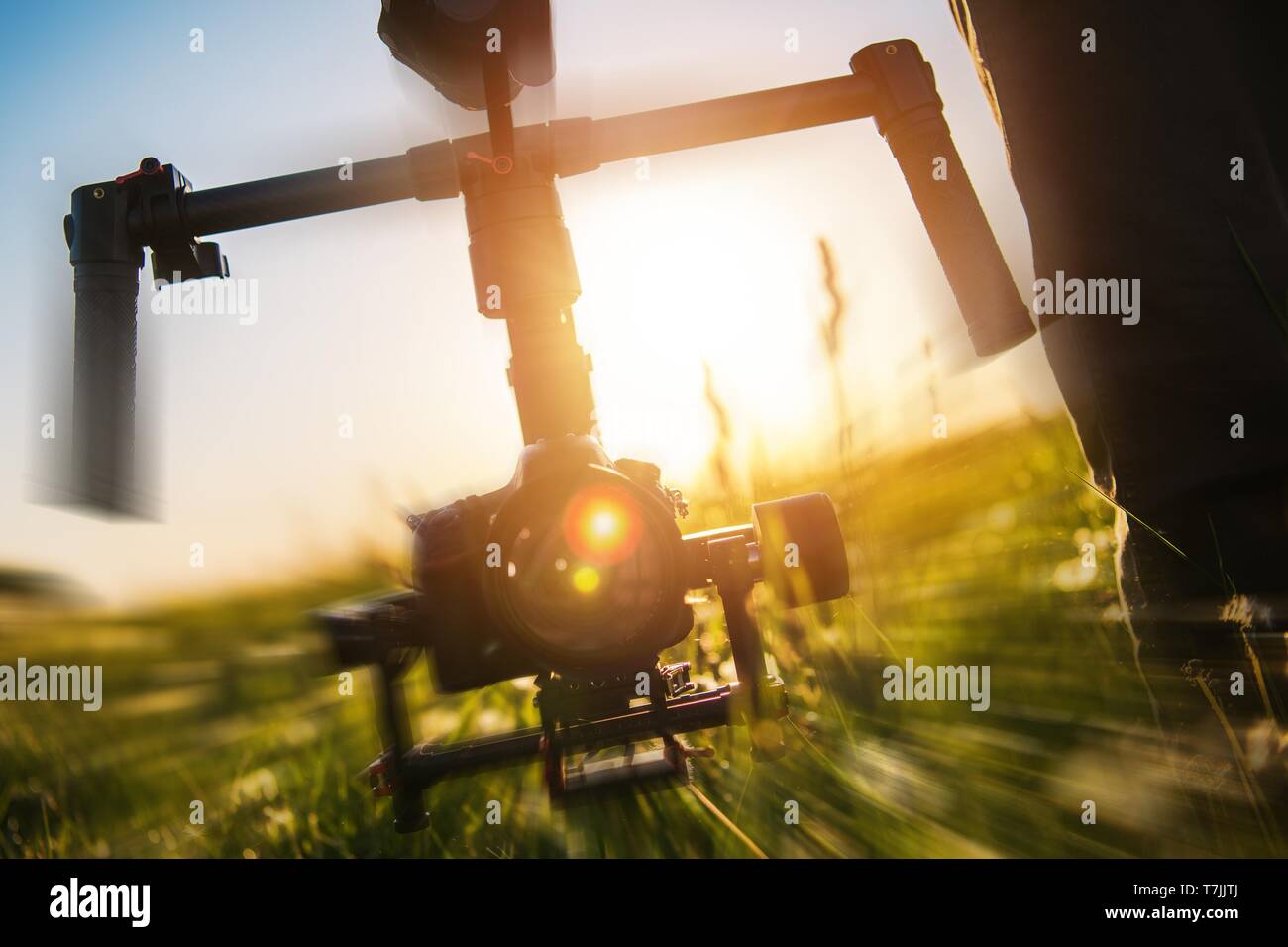 Gimbal Video Camera Stabilization in Action. Modern Videography Technologies. Stock Photo