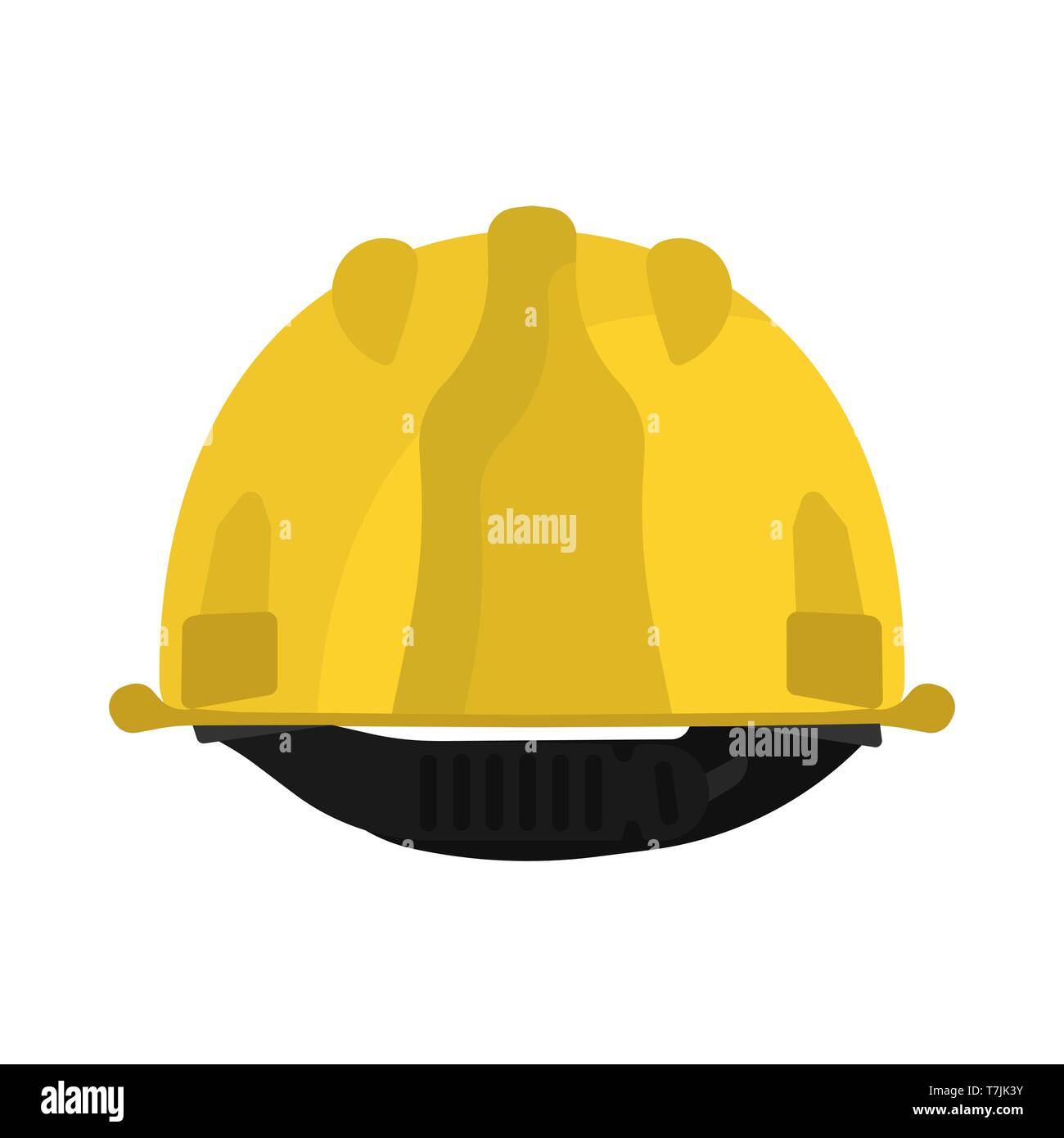 Hard hat yellow back view vector icon. Construction helmet engineer equipment. Safety worker builder plastic cap Stock Vector
