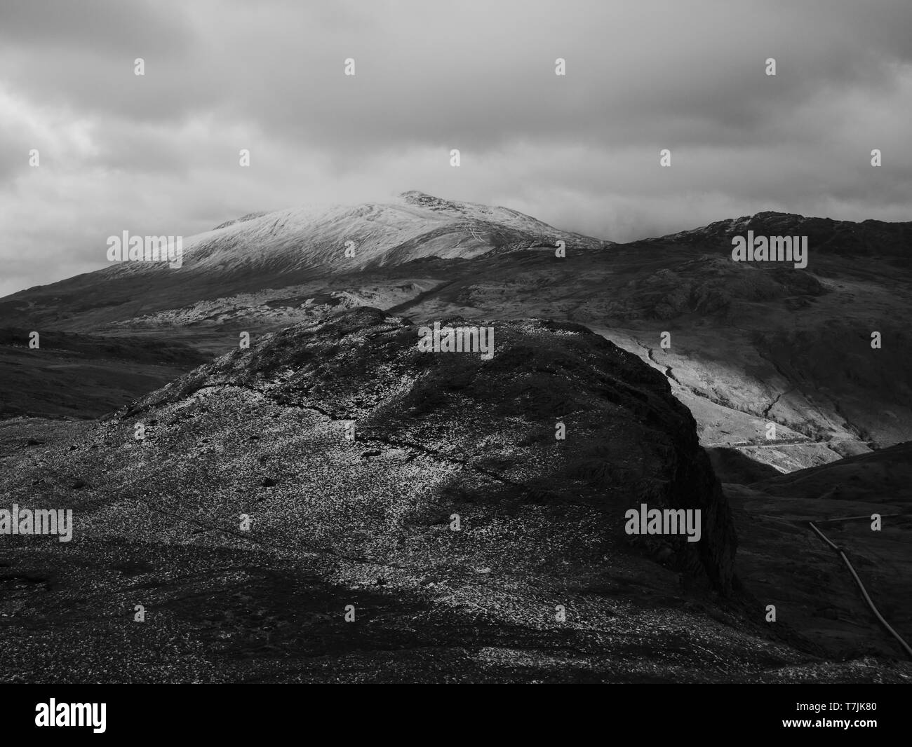 Mount Snowdon, Caernarfon Wales black and white Stock Photo