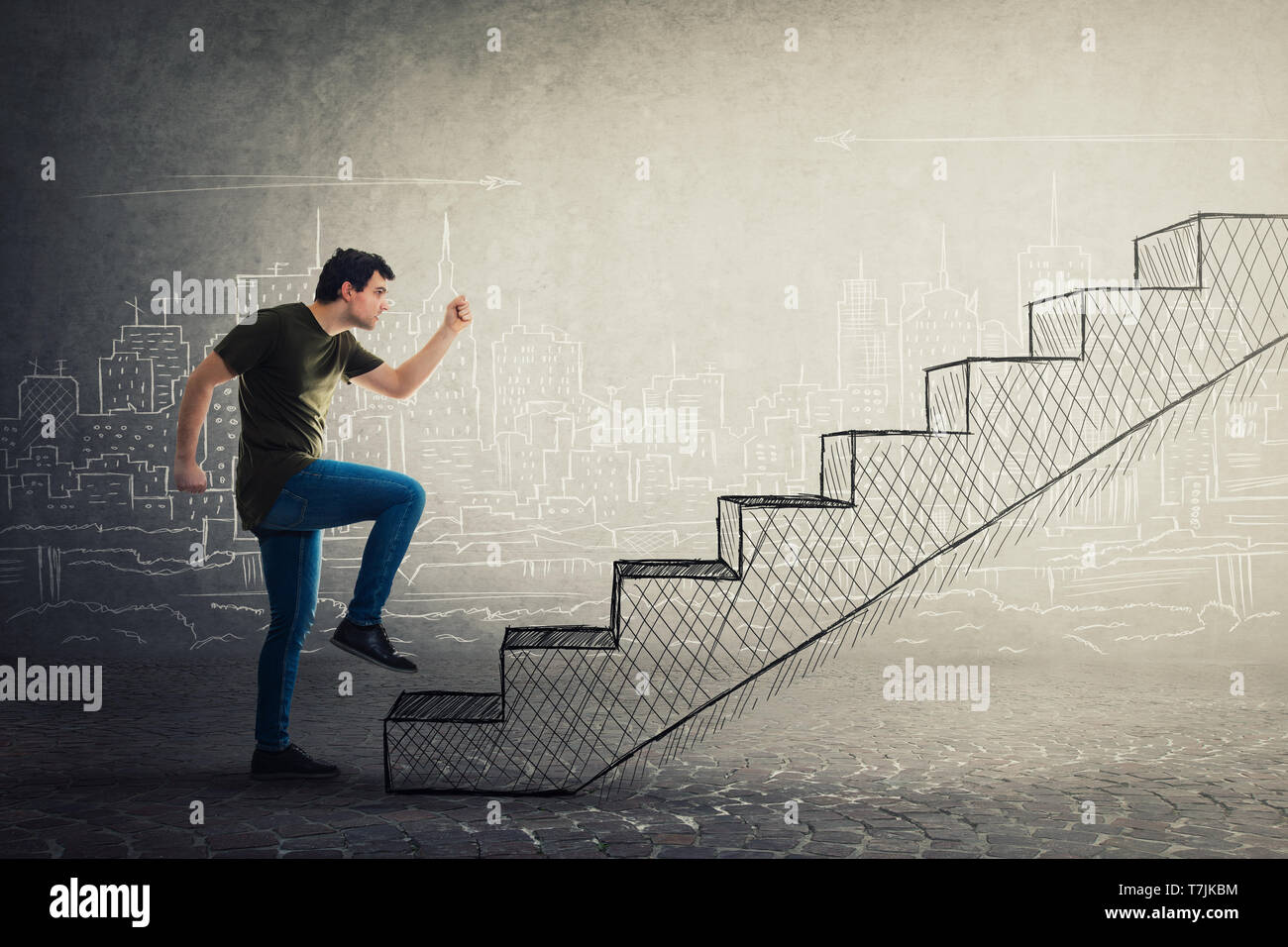 Business man running stairs hi-res stock photography and images - Alamy