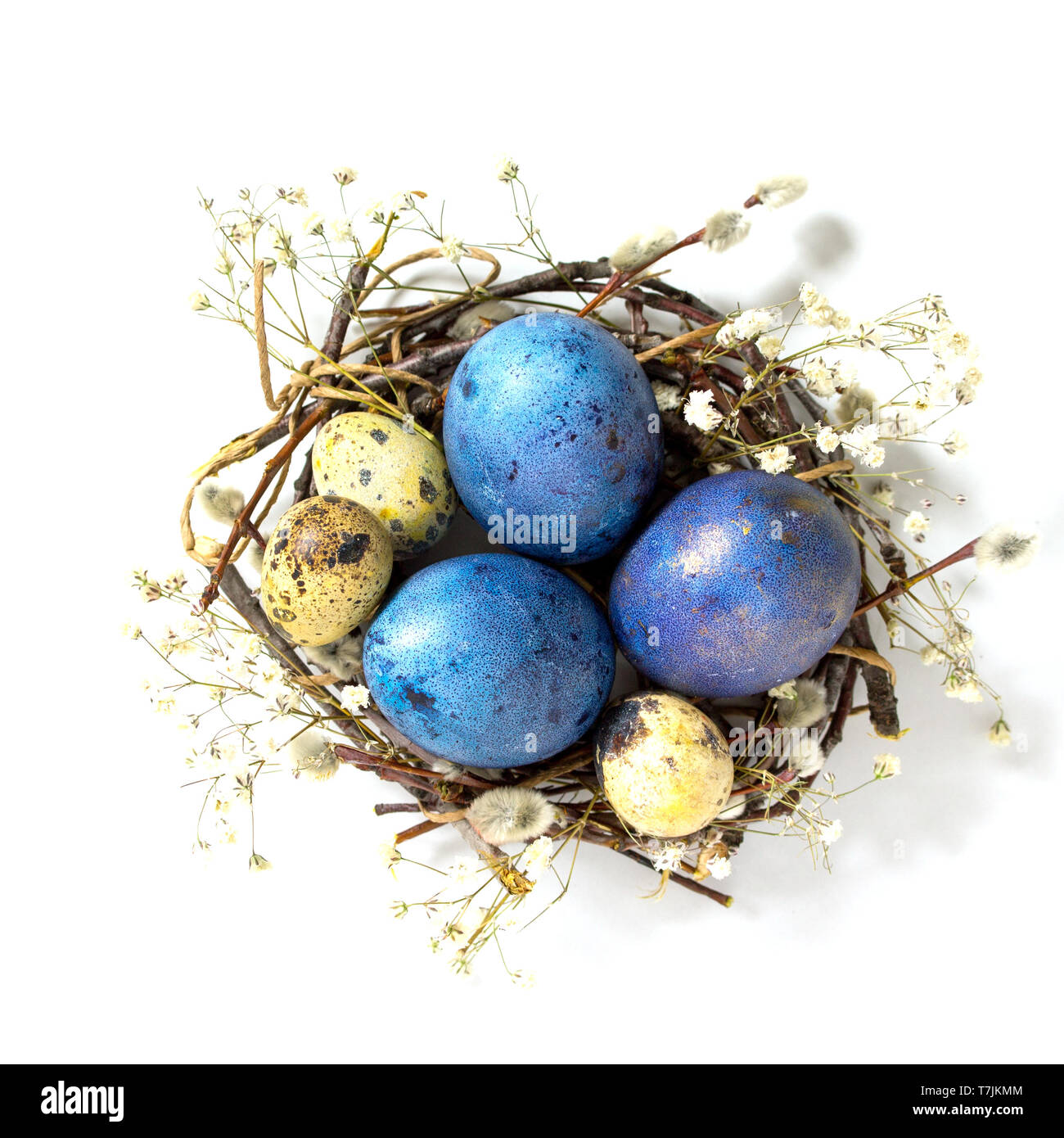 Decorative Easter eggs in nest isolated on white background Stock Photo ...