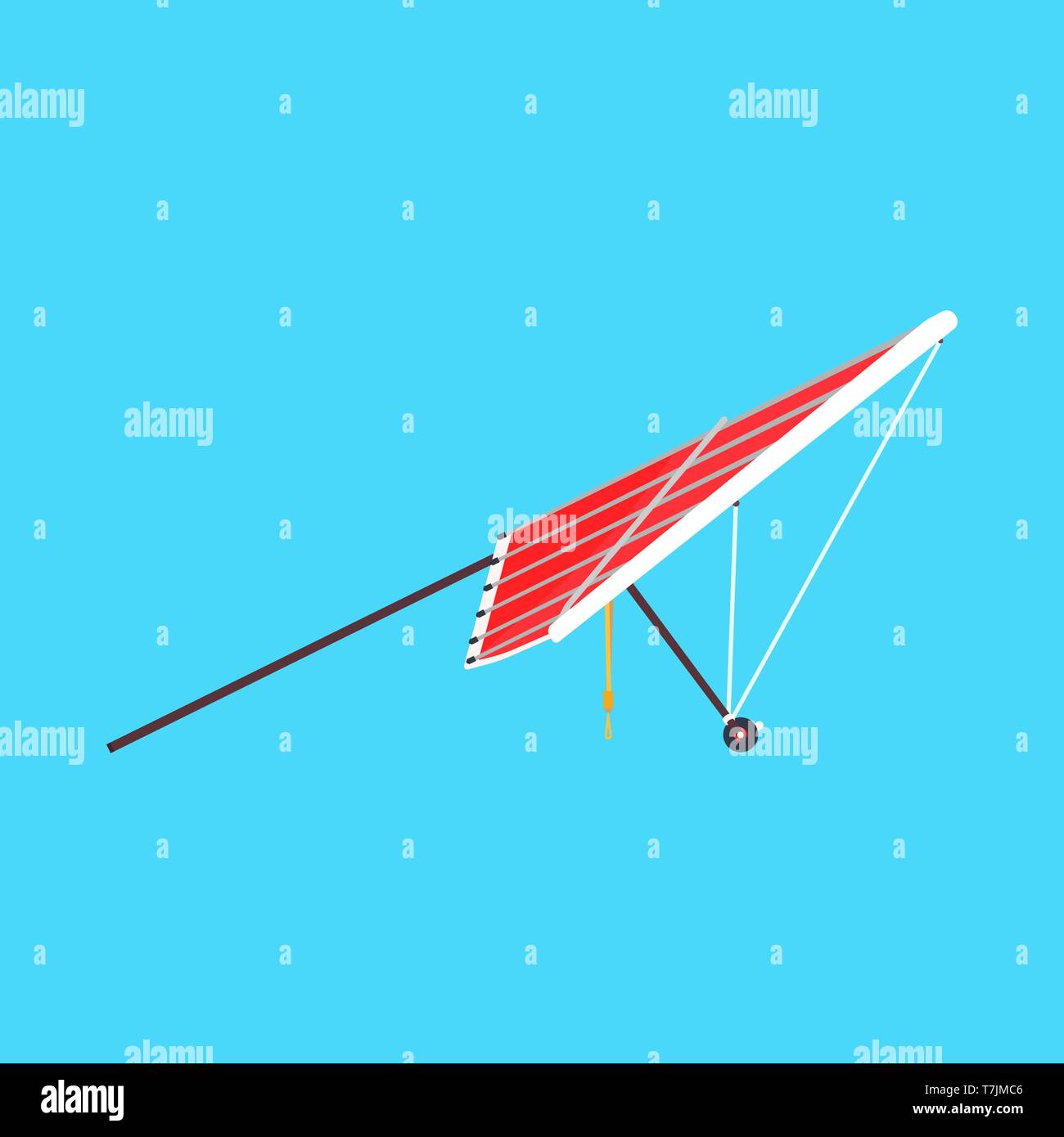 Hang glider sport extreme vector icon side view. Sky adventure hobby para skydiving. Cartoon red plane ascend Stock Vector