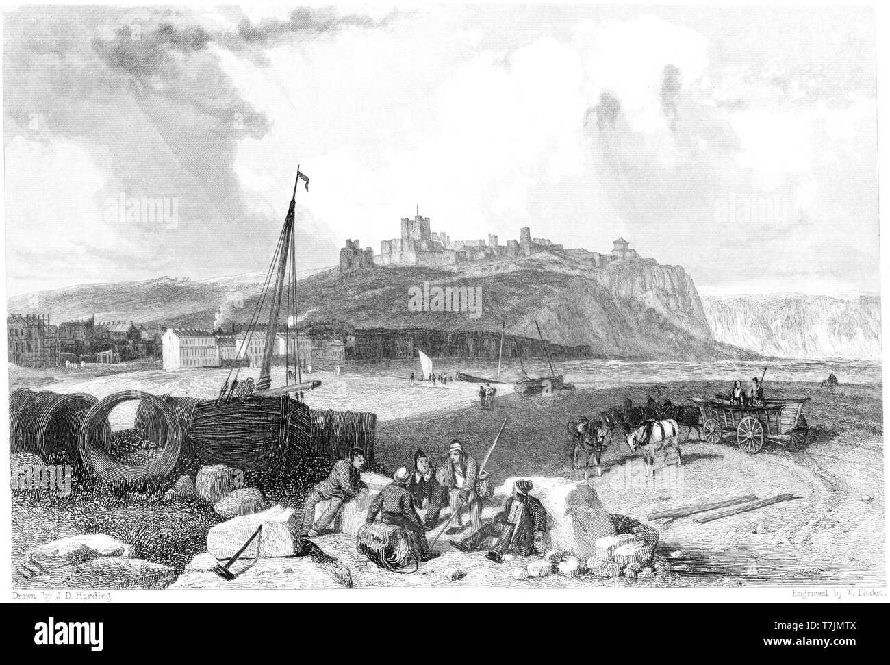 An engraving of Dover, Kent scanned at high resolution from a book published in 1842. This image is believed to be free of all copyright restrictions  Stock Photo