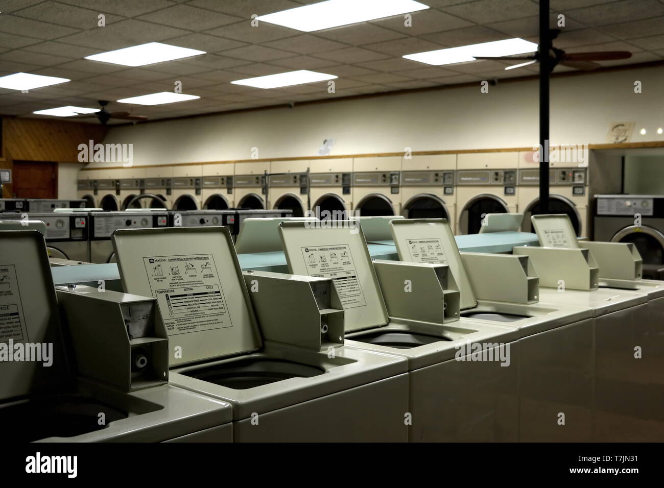 a coin operated laundromat in the suburbs (April 16, 2019) Stock Photo