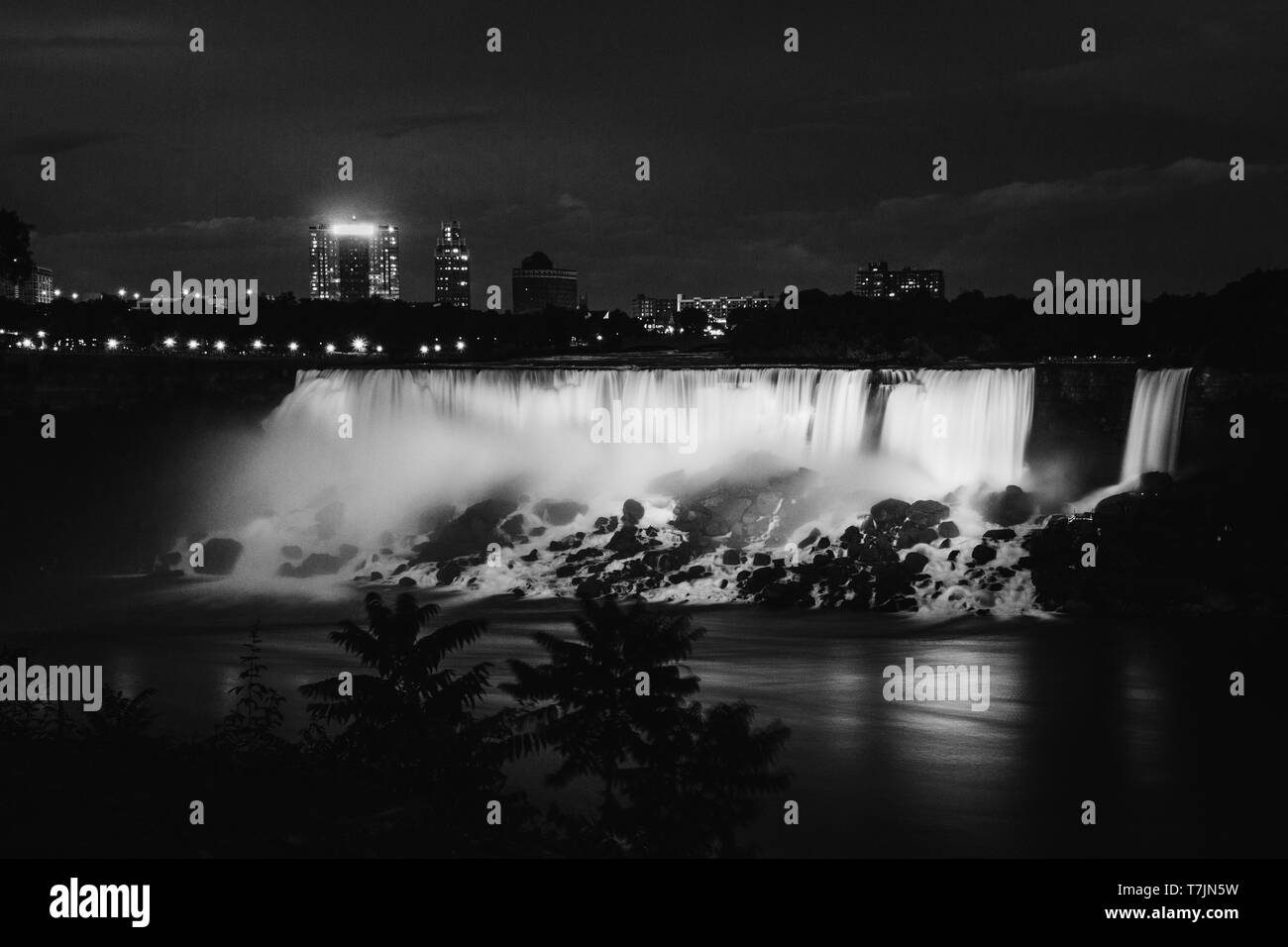 Long exposure shot of Niagara Falls in black and white. Stock Photo