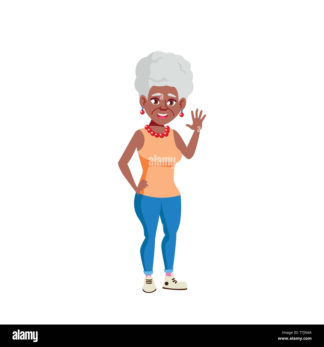 Black, African American Old Woman Vector. Elderly People. Senior Person. Isolated Cartoon Illustration Stock Vector