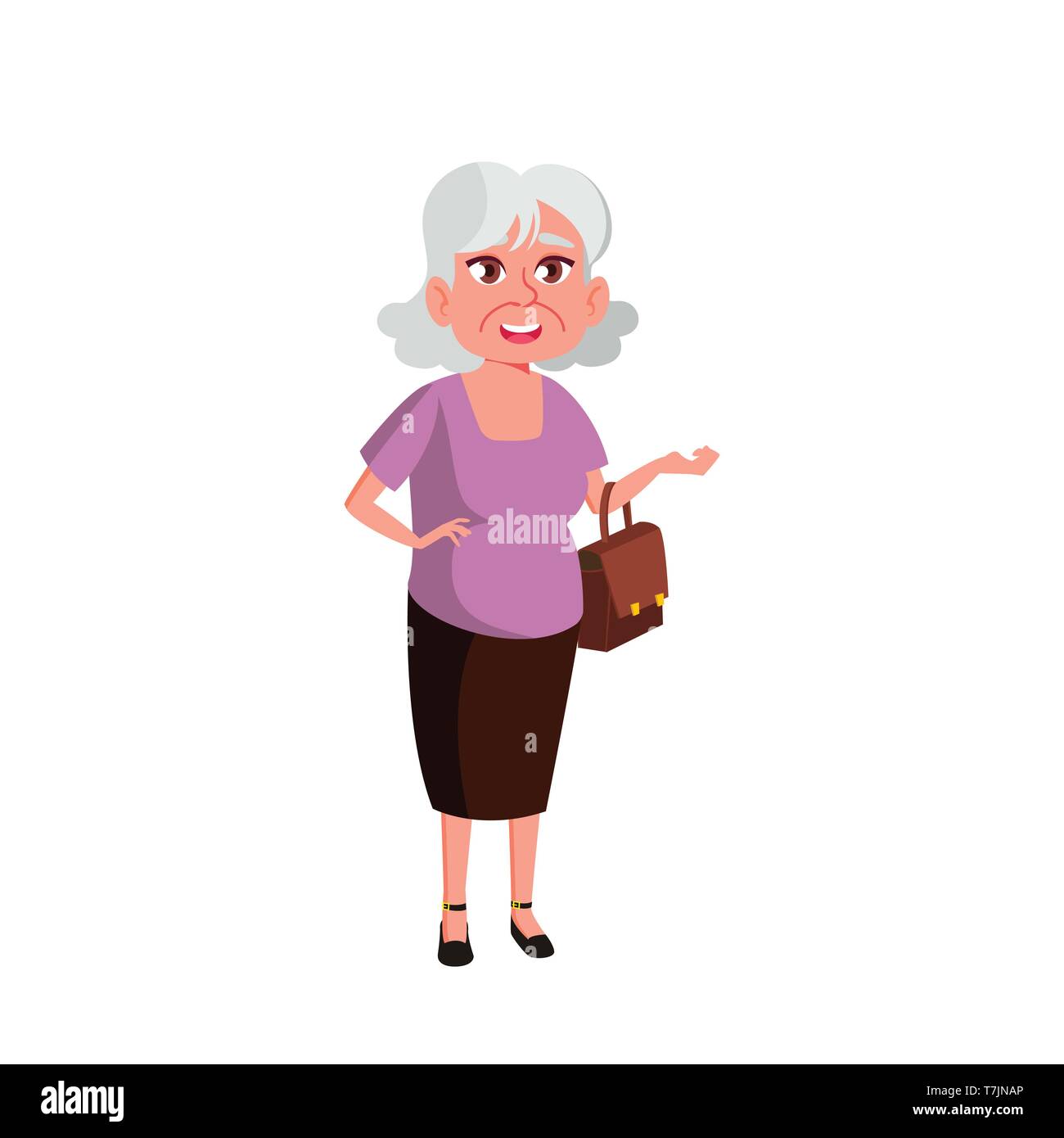 Caucasian Old Woman Vector. Elderly People. Senior Person. Isolated Cartoon Illustration Stock Vector