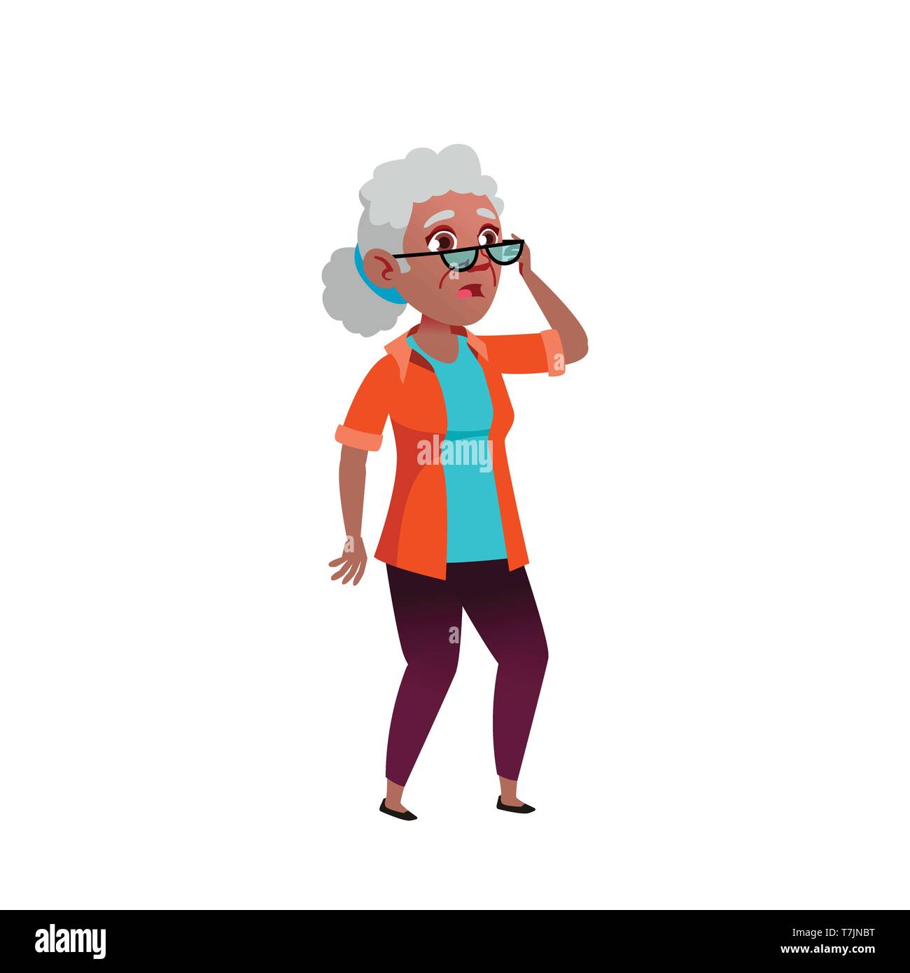 Black, African American Old Woman Vector. Elderly People. Senior Person. Isolated Cartoon Illustration Stock Vector
