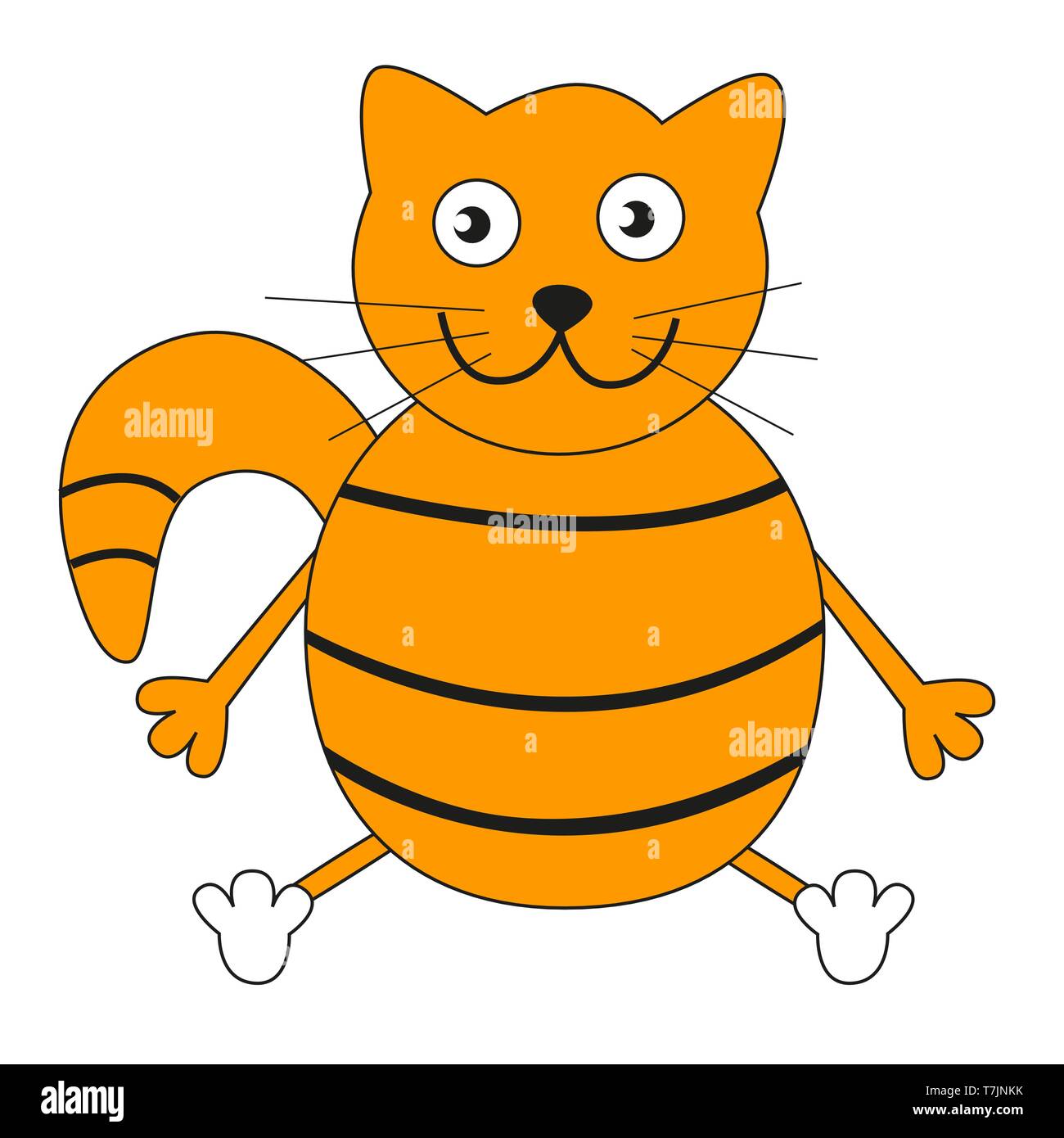 Funny and thick striped yellow cat isolated by white background. Stock Vector