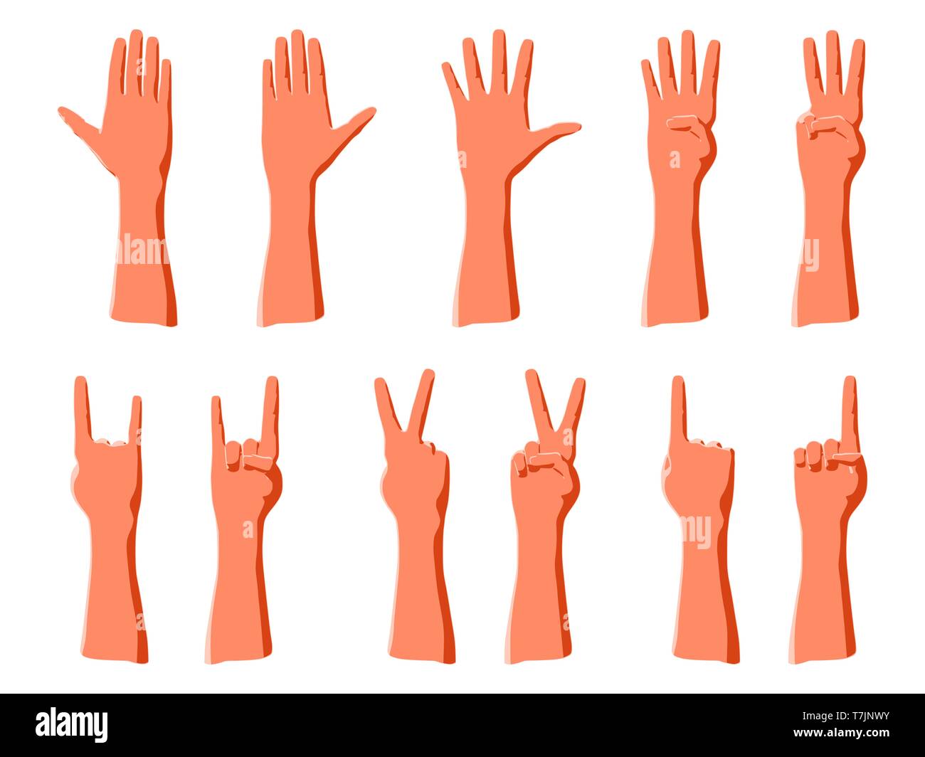 Counting from one to five by hands fingers or abstract gesturing for show emotions Stock Photo