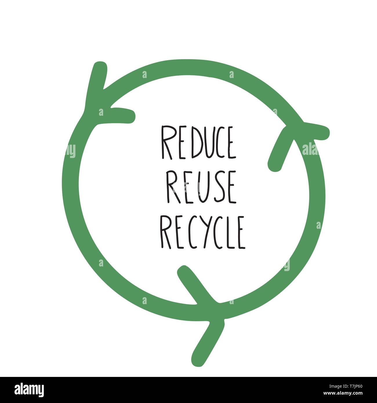 Reduce Reuse Recycle. Quote with decor. Emblem with handwritten