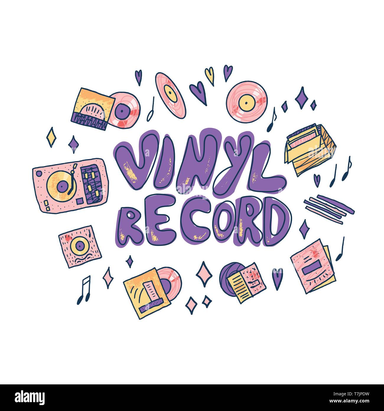 Vinyl records concept. Emblem with Vinyl record lettering. Text with