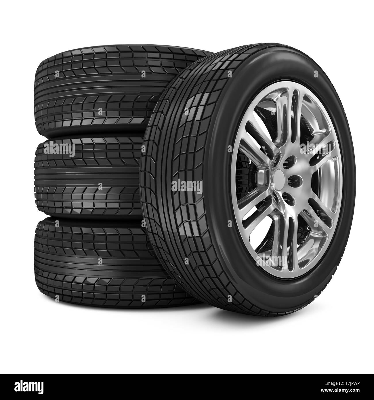 Stack of Car Wheels isolated on white background Stock Photo Alamy