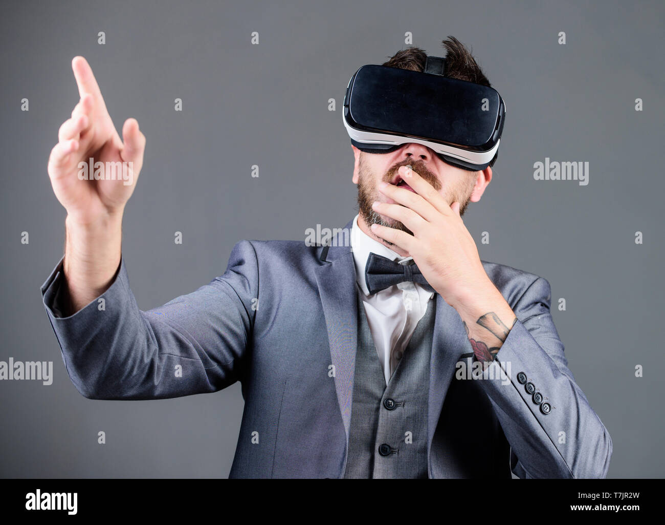 Man Using Vice Technology Innovation and technological advances. Business implement modern ...