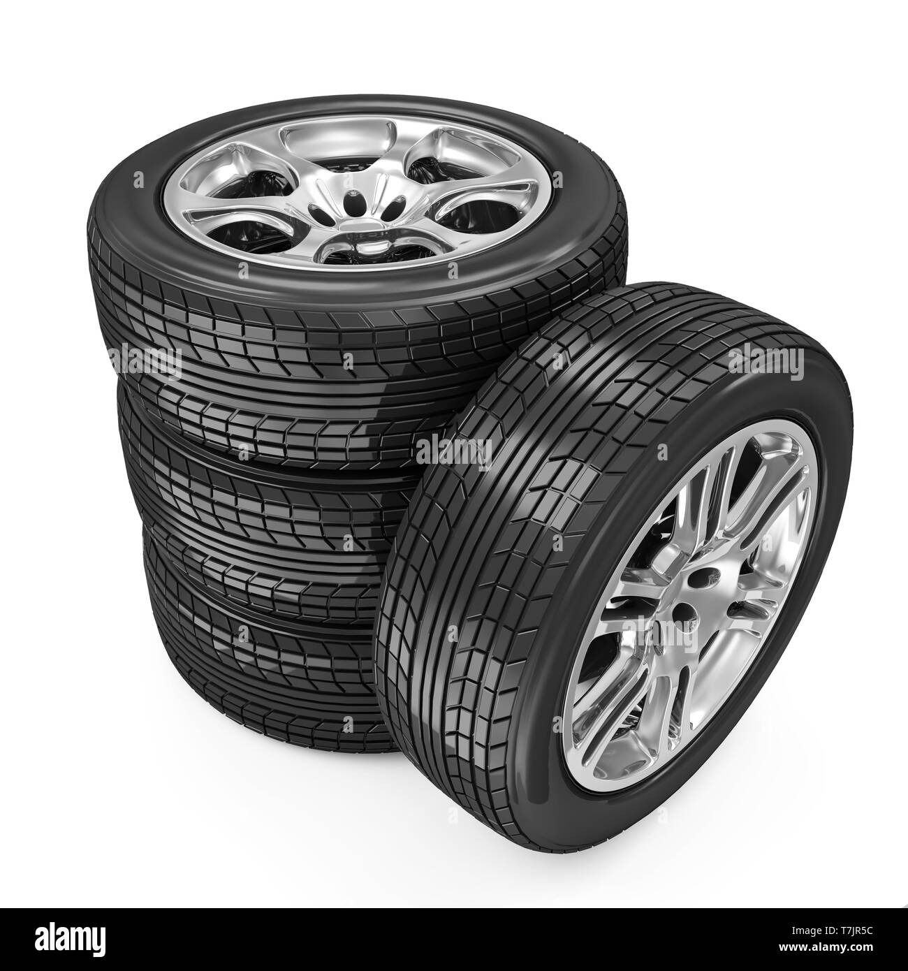 Stack of Car Wheels isolated on white background Stock Photo Alamy