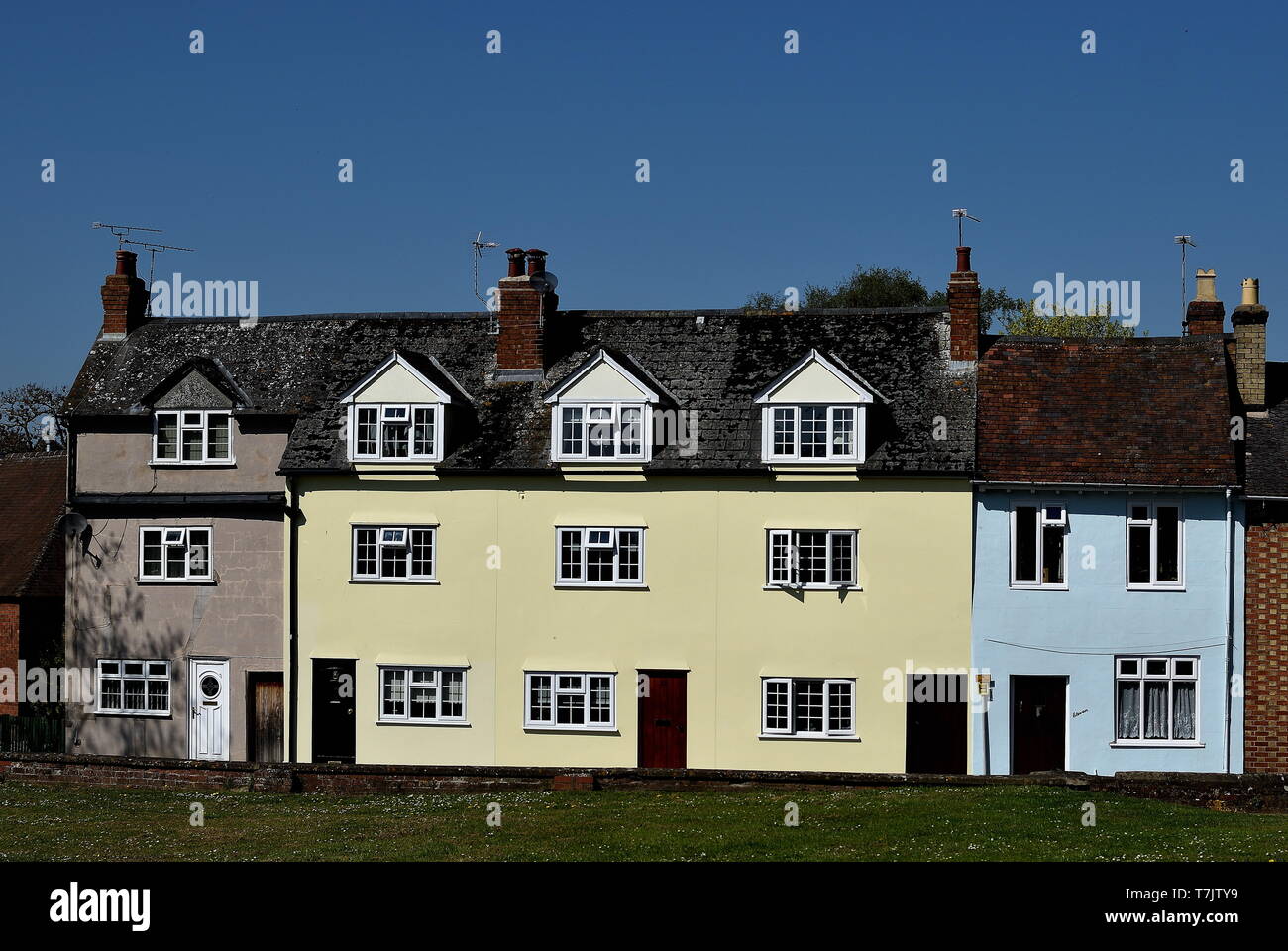 Row of colourful houses in a street in Pershore, Worcestershire. Stock Photo