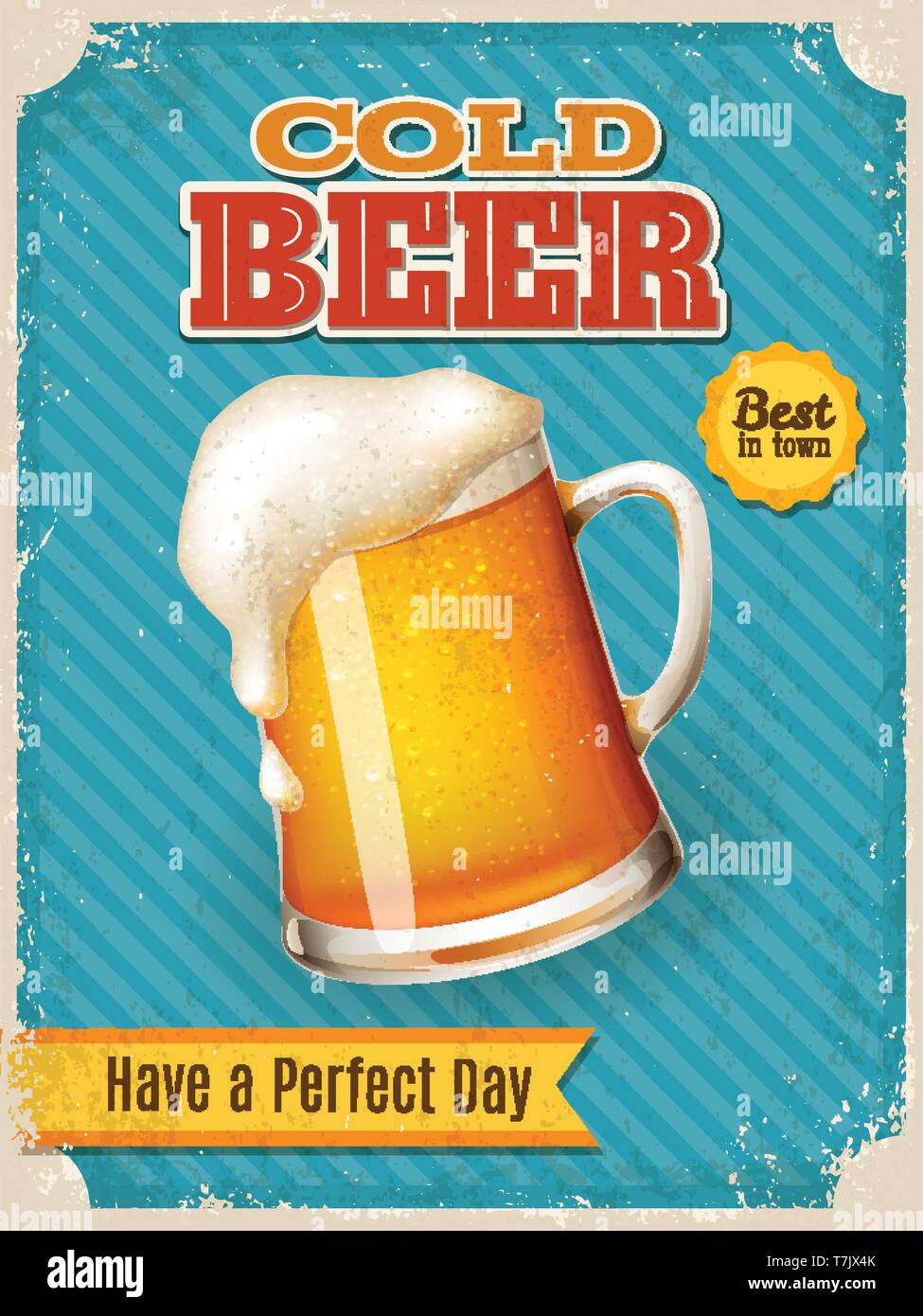 Vector Cold Beer poster with high detailed beer mug illustration Stock
