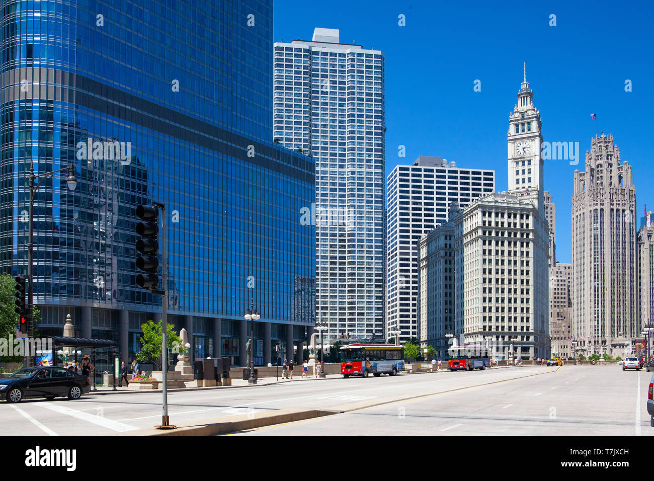Chicago, IL, USA - July 13,2013:  Wrigley building in Chicago on July 13, 2013. The Wrigley Building is a skyscraper  with two towers (South Tower and Stock Photo