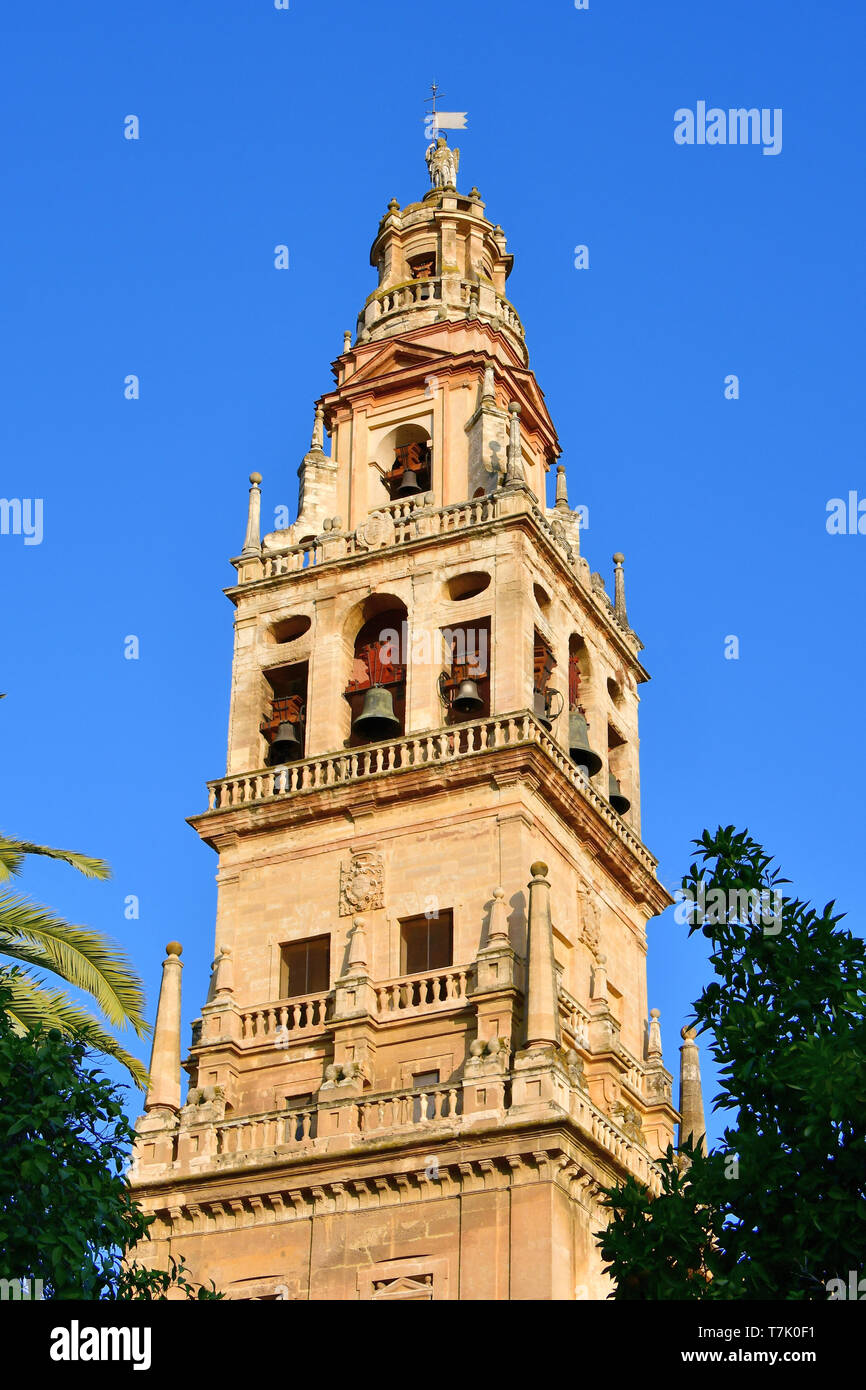 Bell tower from Court of Oranges, Mosque–Cathedral of Córdoba, Mezquita ...