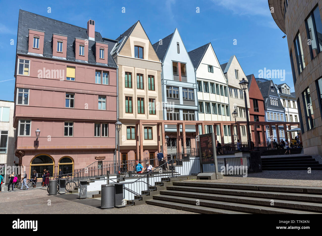 Frankfurt am Main, die neue Altstadt, rekonstruierte Häuser im Altstadtviertel zwischen Römer und Dom, Markt Strasse, Stock Photo
