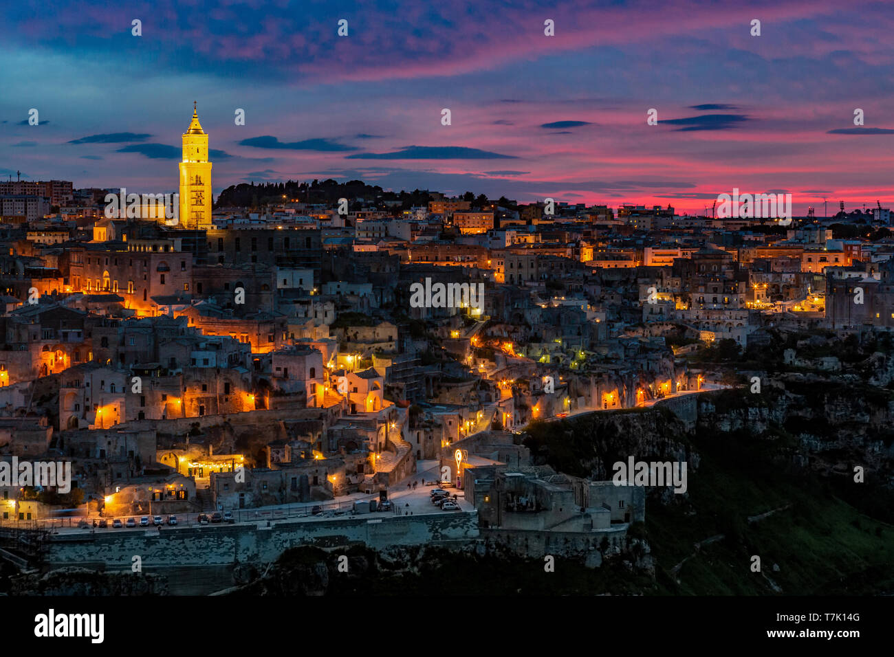Matera at blue hour. Basilicata, Italy, Europe Stock Photo